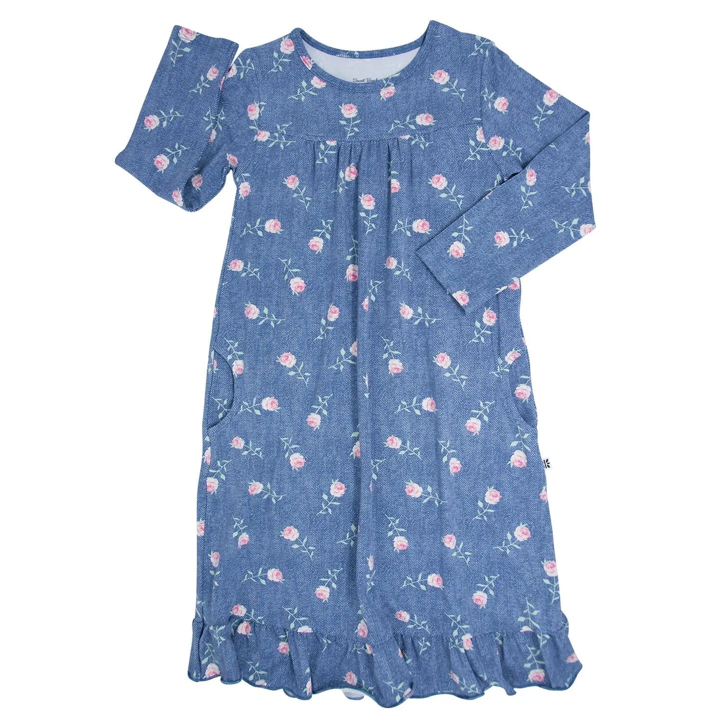 Boho Dress for Girls with Ruffles and Pockets Tea Length Long Sleeve Flexible Neckline Sweet Bamboo