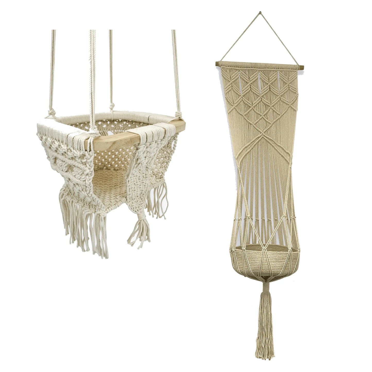 Boho Bundle Macrame Swing and Toy Basket Set Finn + Emma