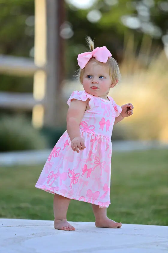 Easter Bow Print Flying Sleeve Girls Dress Rylee Faith Designs