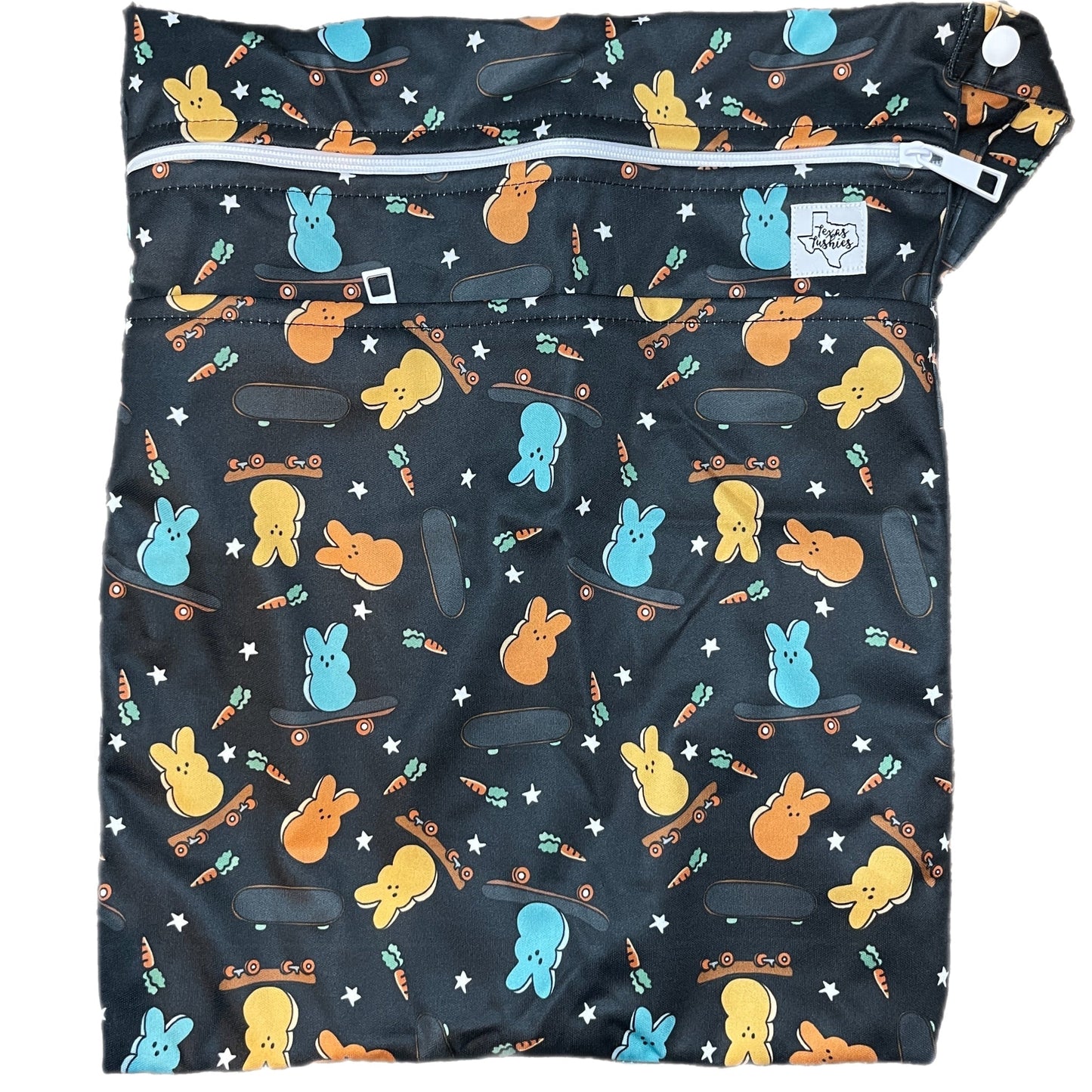 Bunny Skateboards Double Zipper Wet Bag with Strap 12 by 16 Inches Texas Tushies