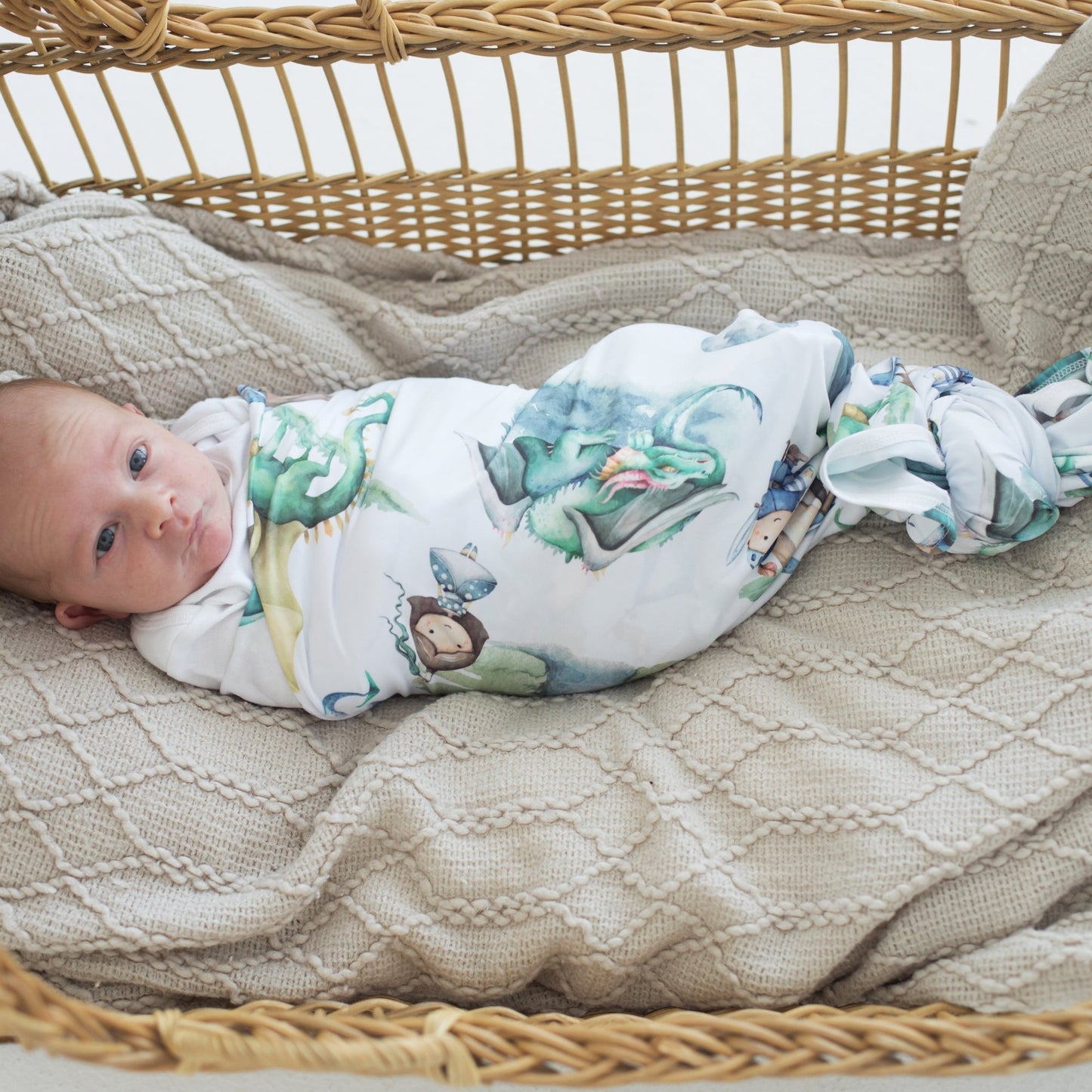 Buttery Soft Stretchy Swaddle Blanket Dragons And Knights Honey Lemonade
