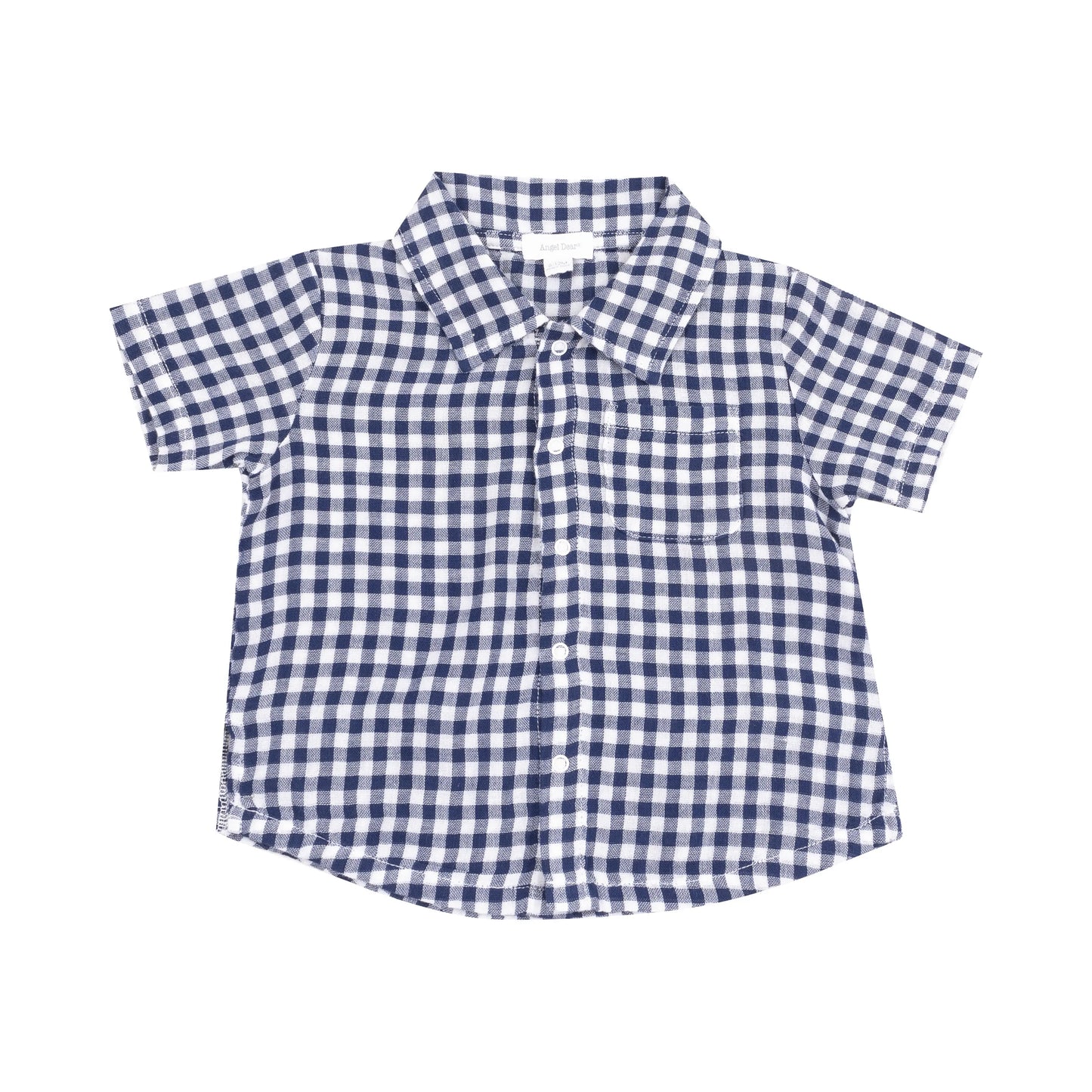 Button Down Muslin Polo and French Terry Short Set Navy Gingham Angel Dear