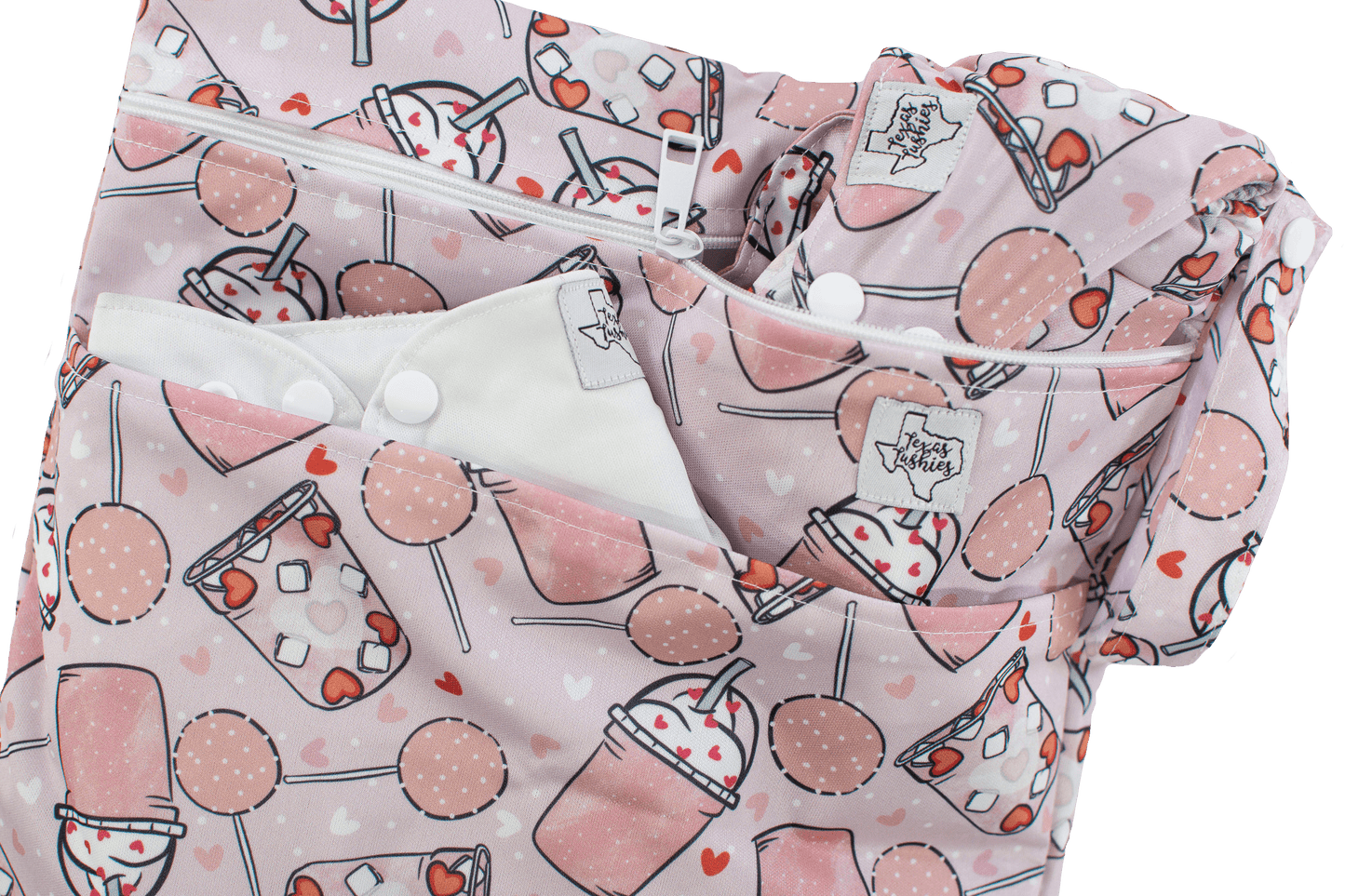 Cake Pop Wet Bag Double Zipper Water Resistant 12 by 16 Inches Durable KAM Snaps Fits 6 to 8 Cloth Diapers Texas Tushies