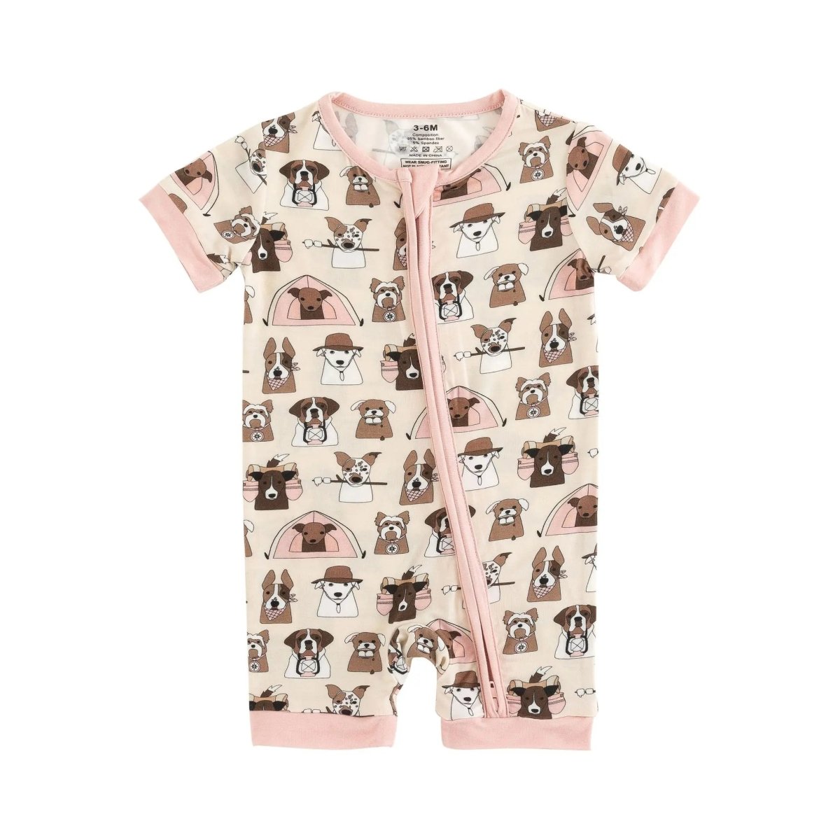 Dreamlet Camp Paws Romper Pink Camping Canine Print For Babies - Everetts Place Boutique -