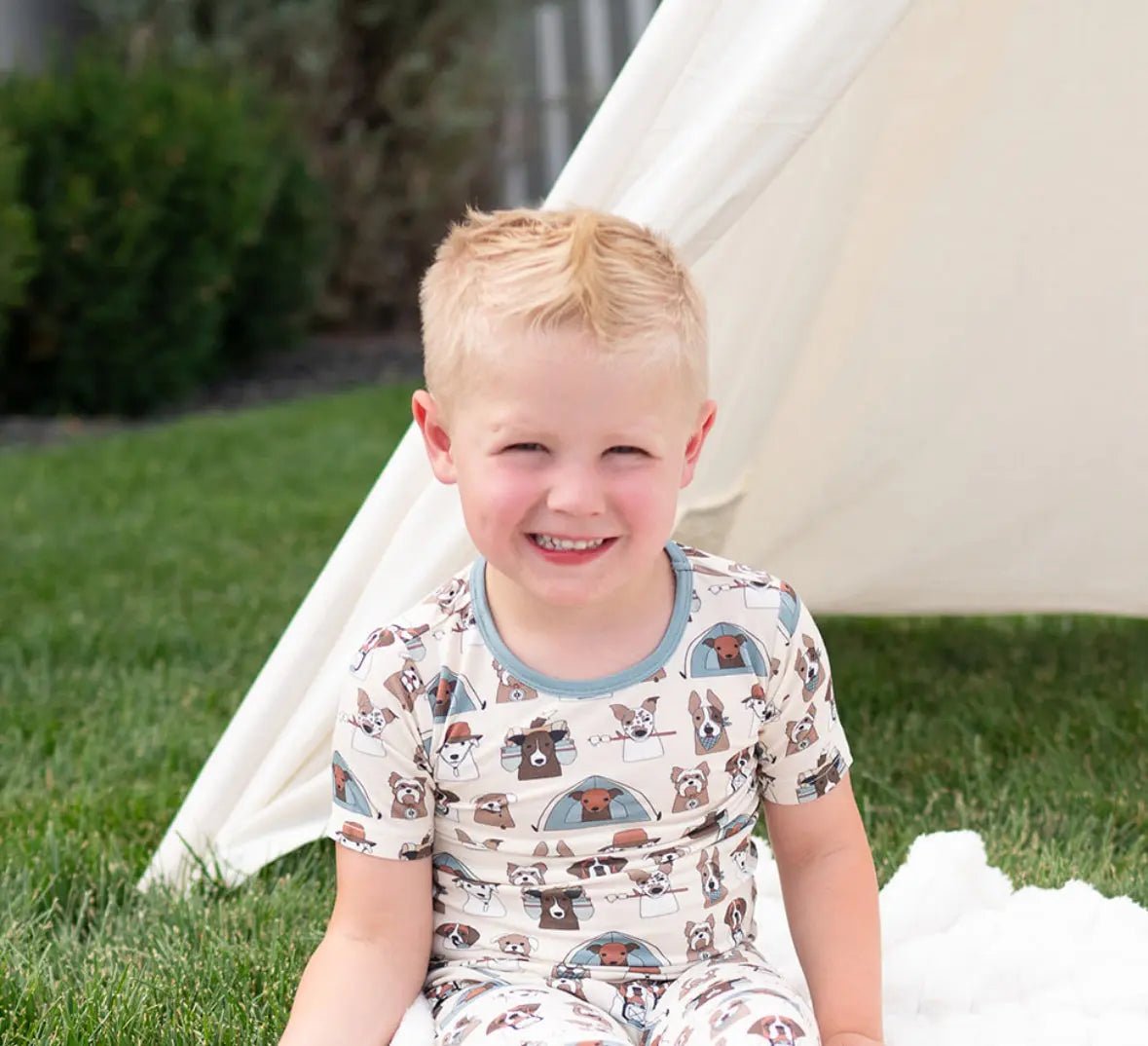 Dreamlet Camp Paws Short PJ Set Blue Dreamlet Baby Bamboo Viscose - Everetts Place Boutique -