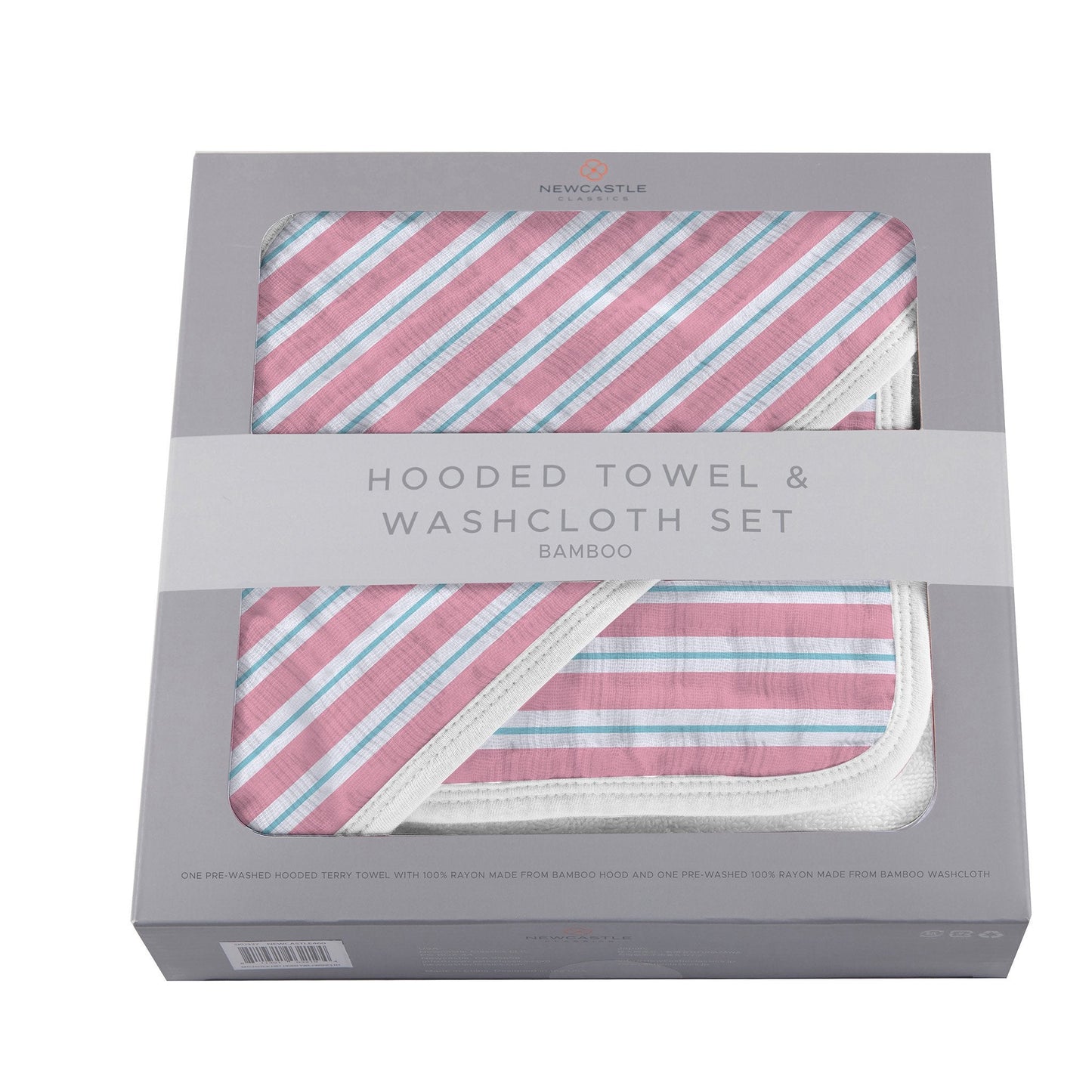 Candy Stripe Bamboo Hooded Towel and Washcloth Set for Kids Newcastle Classics