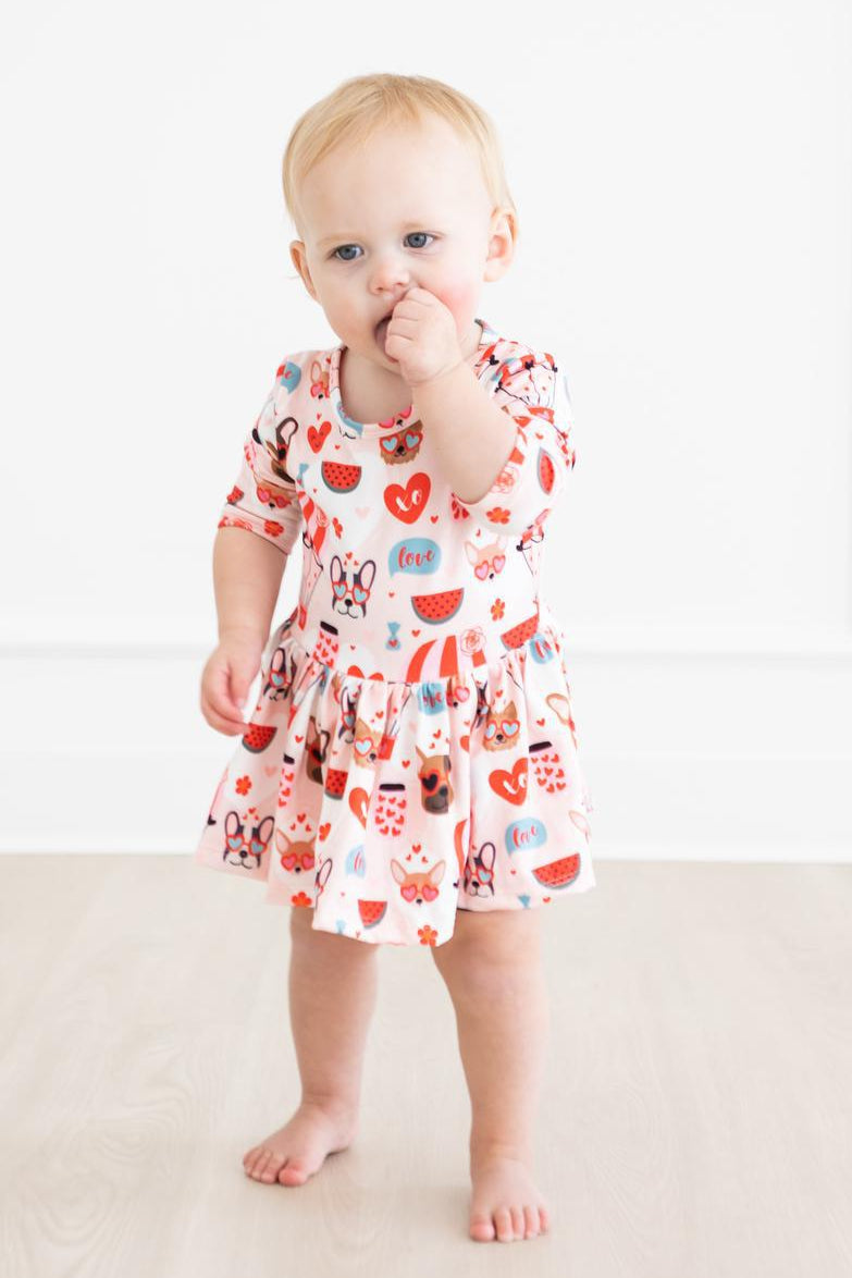 Mila & Rose ® Puppy Love Twirl Bodysuit Three Quarter Sleeve Baby - Apparel & Accessories > Clothing > Baby & Toddler Clothing > Baby & Toddler Dresses Twirl Bodysuit - 3/4 Sleeve