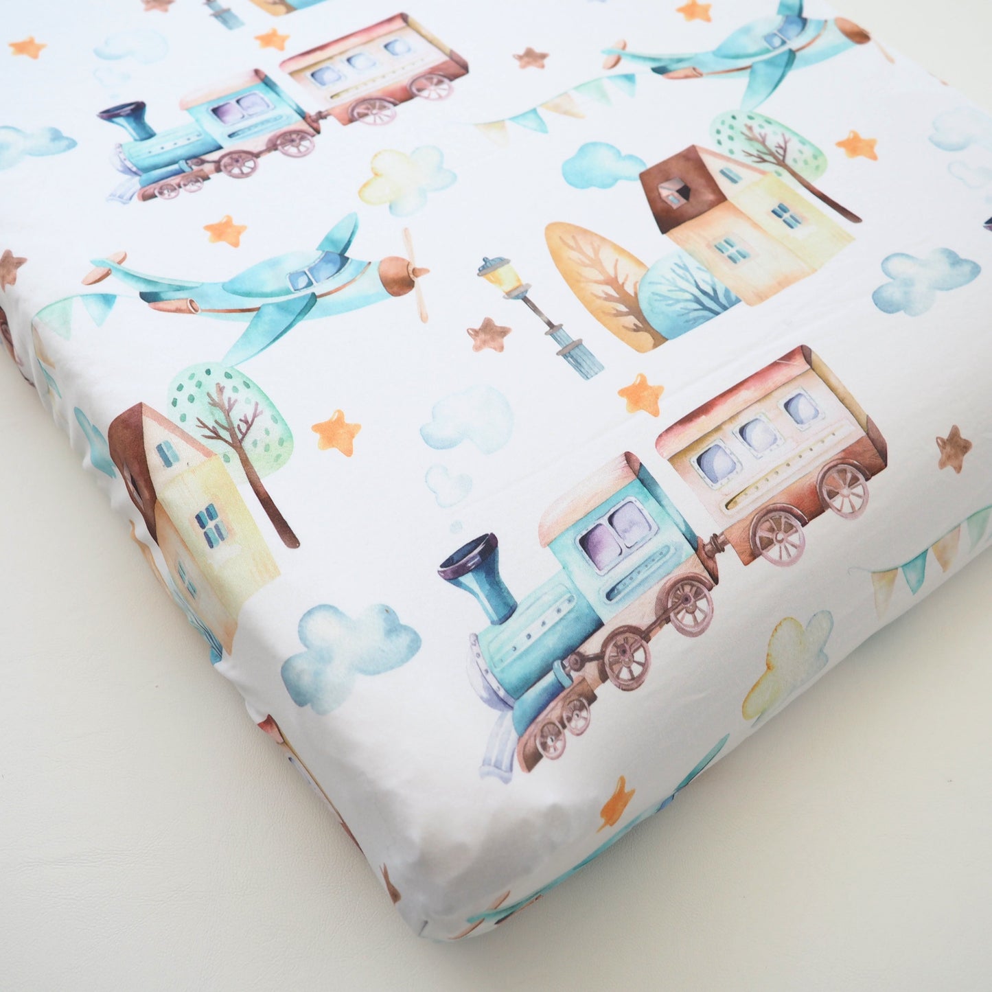 Changing Pad Cover Airplane Train Design Soft Fabric Nursery Decor Honey Lemonade