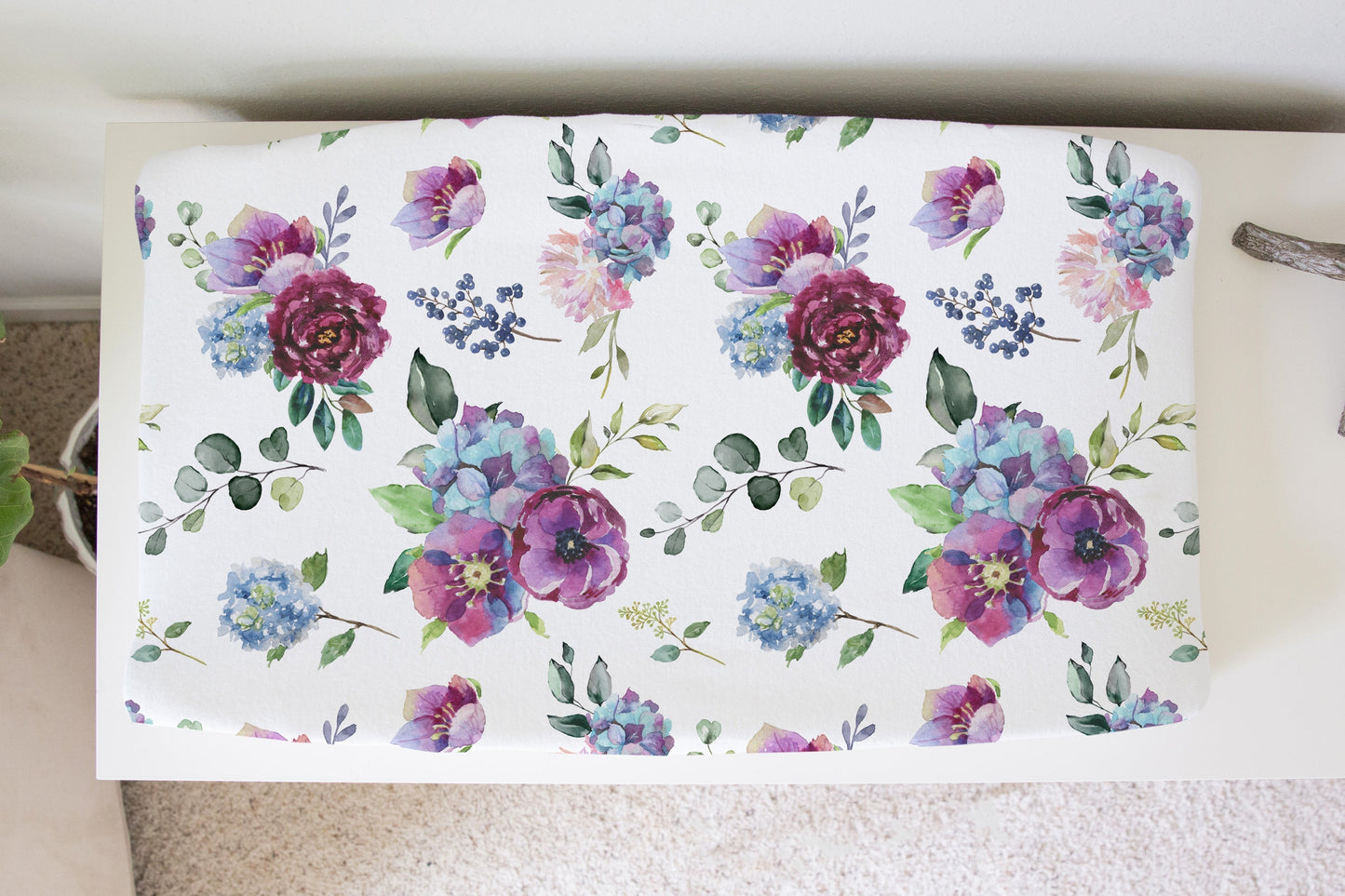 Blue Floral Changing Pad Cover Soft Nursery Decor Honey Lemonade