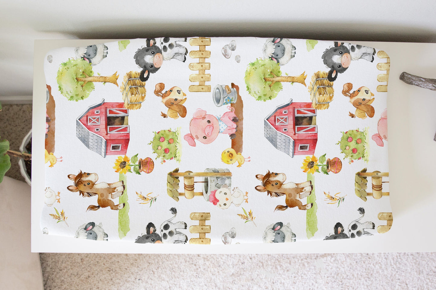 Farm Animals Changing Pad Cover Adorable Nursery Decor Honey Lemonade
