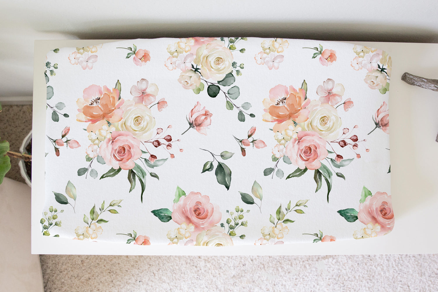 Honey Lemonade Soft Cotton Peach Floral Changing Pad Cover for Baby Nursery Decor - Baby & Toddler > Diapering > Changing Mat & Tray Covers > Diaper Changing Pad Covers