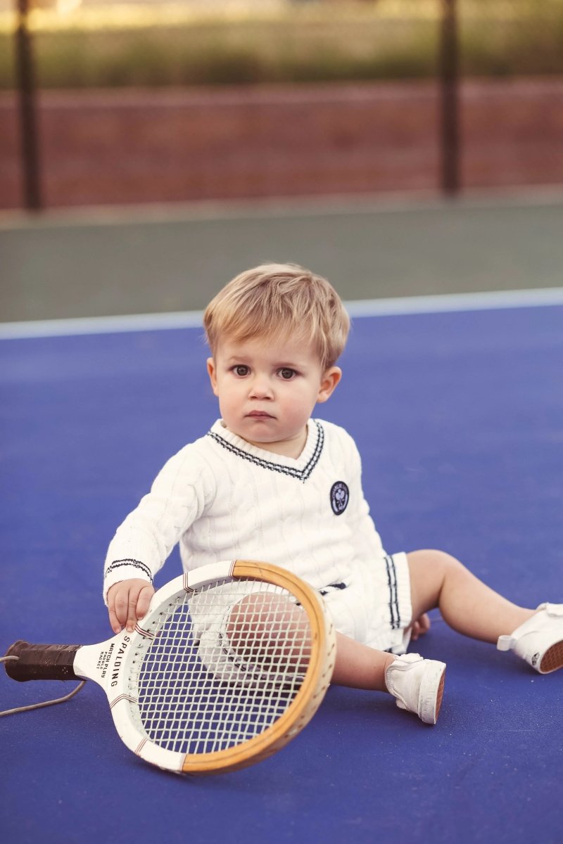 Charlie Lou Baby Charlie Lou Baby Varsity Sweater Romper Cozy Fall Outfit - Everetts Place Boutique -