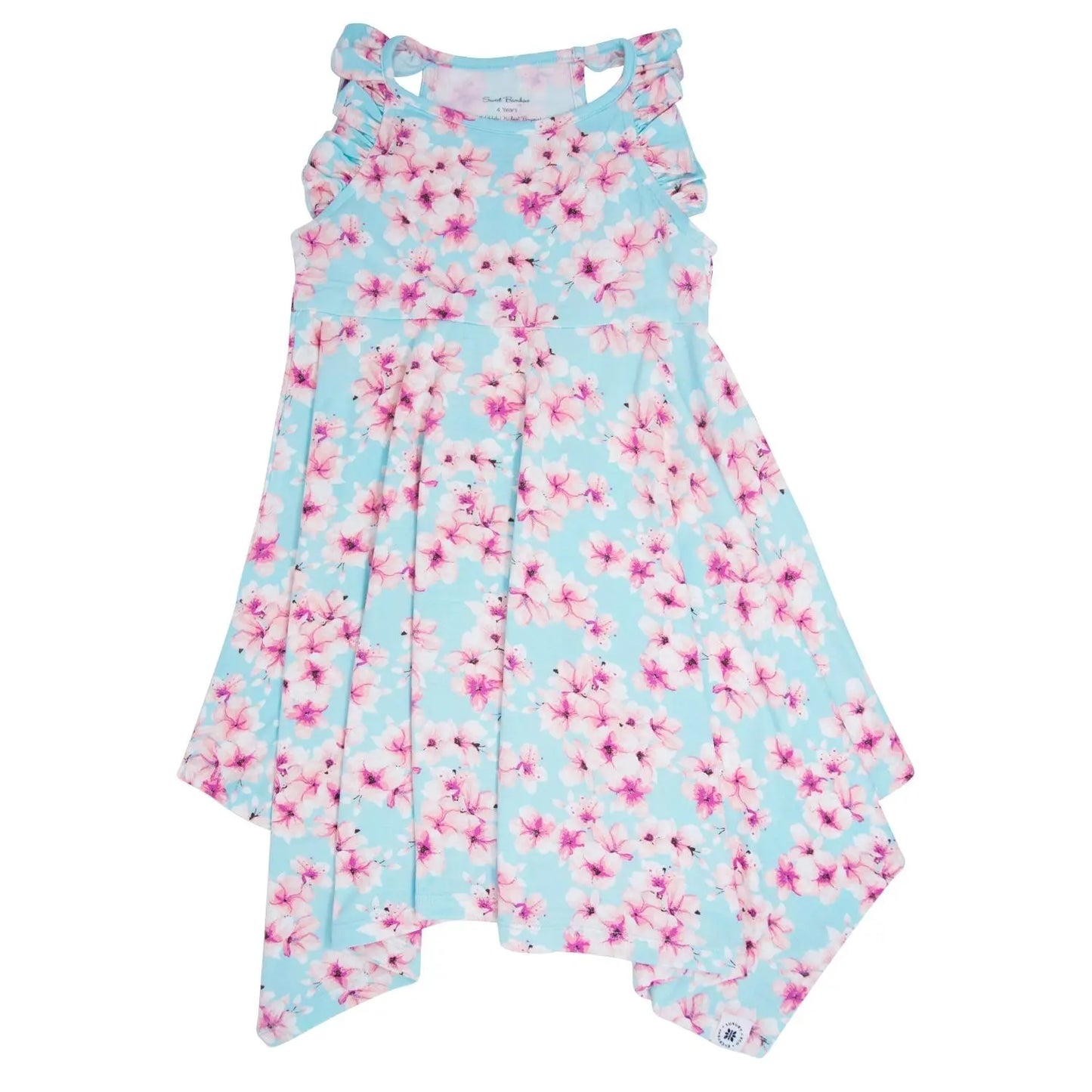 Cherry Blossom Racerback Dress for Girls with Ruffle Trim and Comfort Fit Sweet Bamboo
