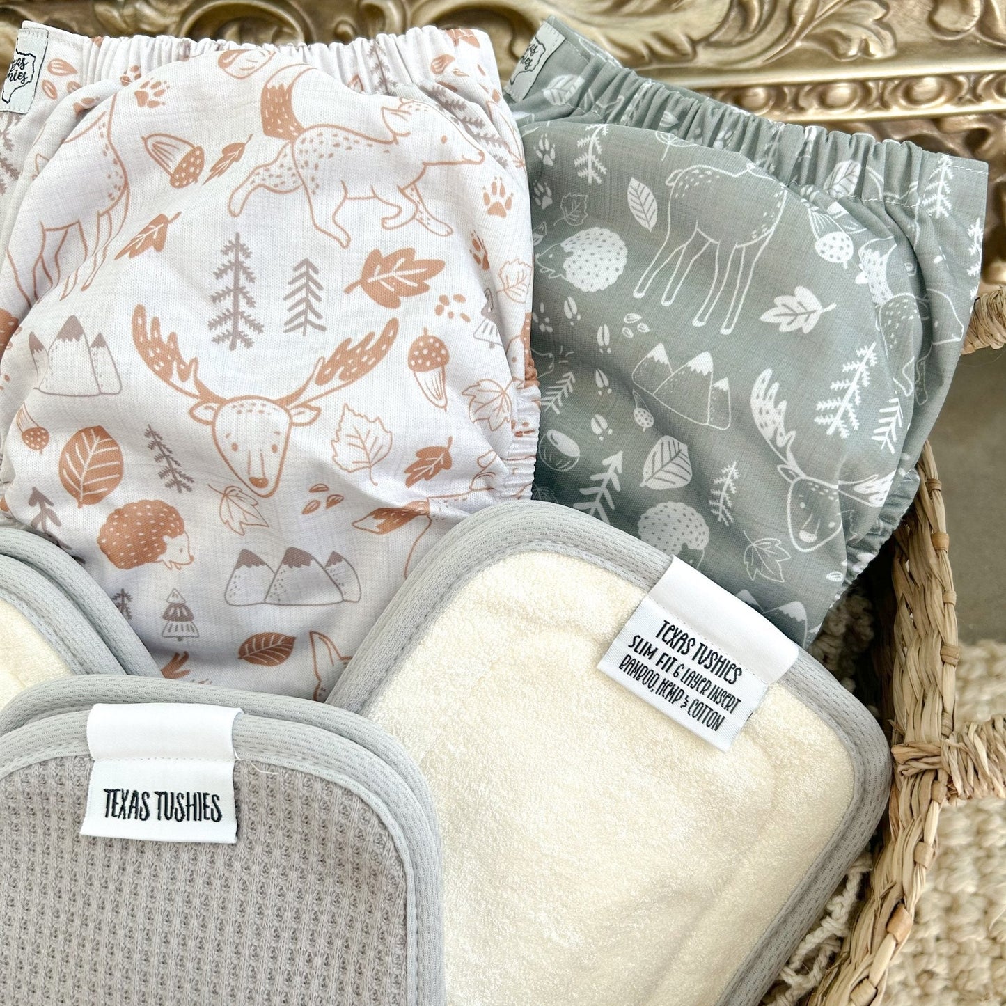 Cloth Diaper Quick Starter Kit with Three Absorbent Diapers and Inserts Texas Tushies