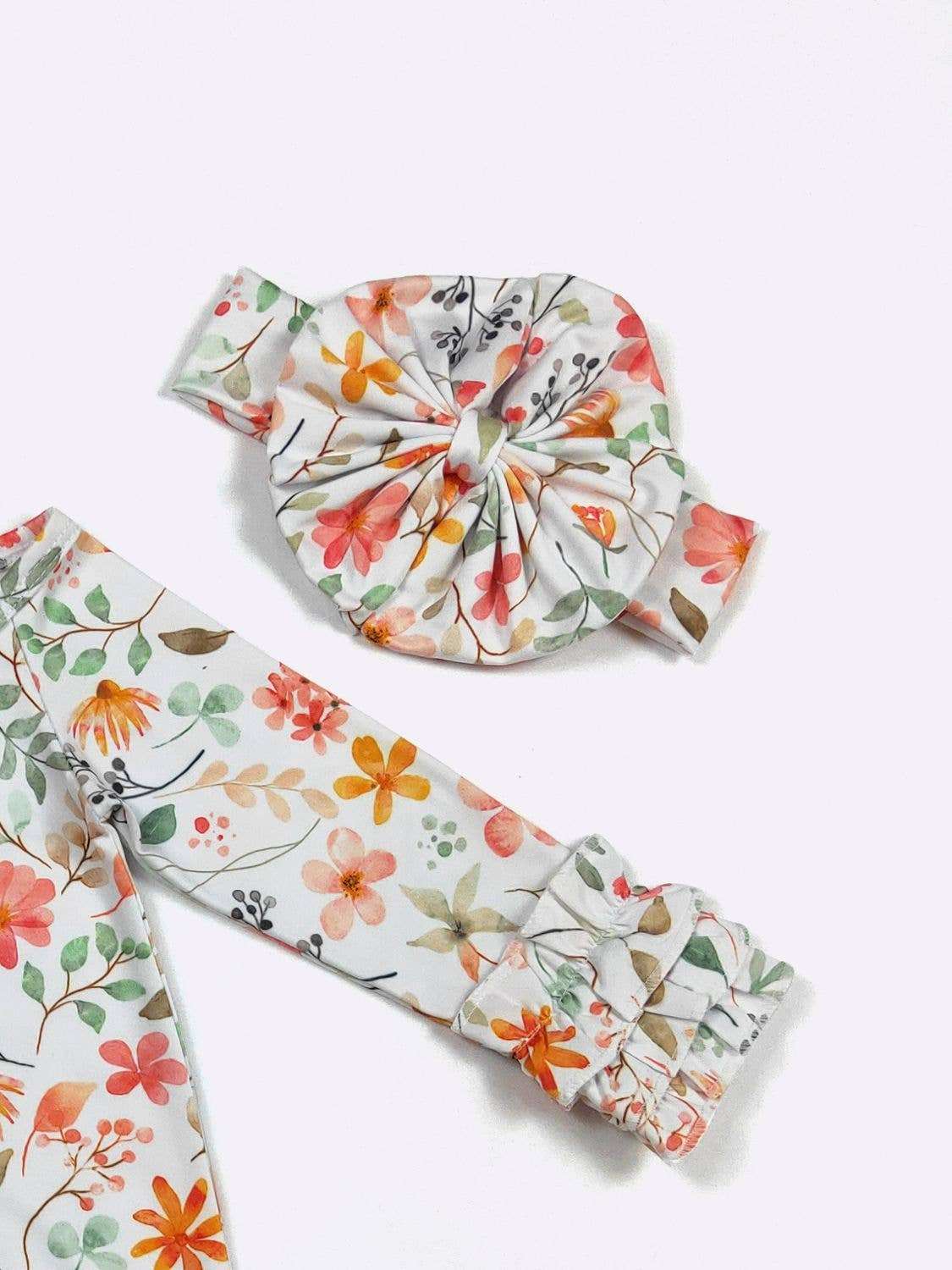 Clover Cottage Wild Flower Baby Gown for Infants with Matching Headband at Everetts Place Clover Cottage