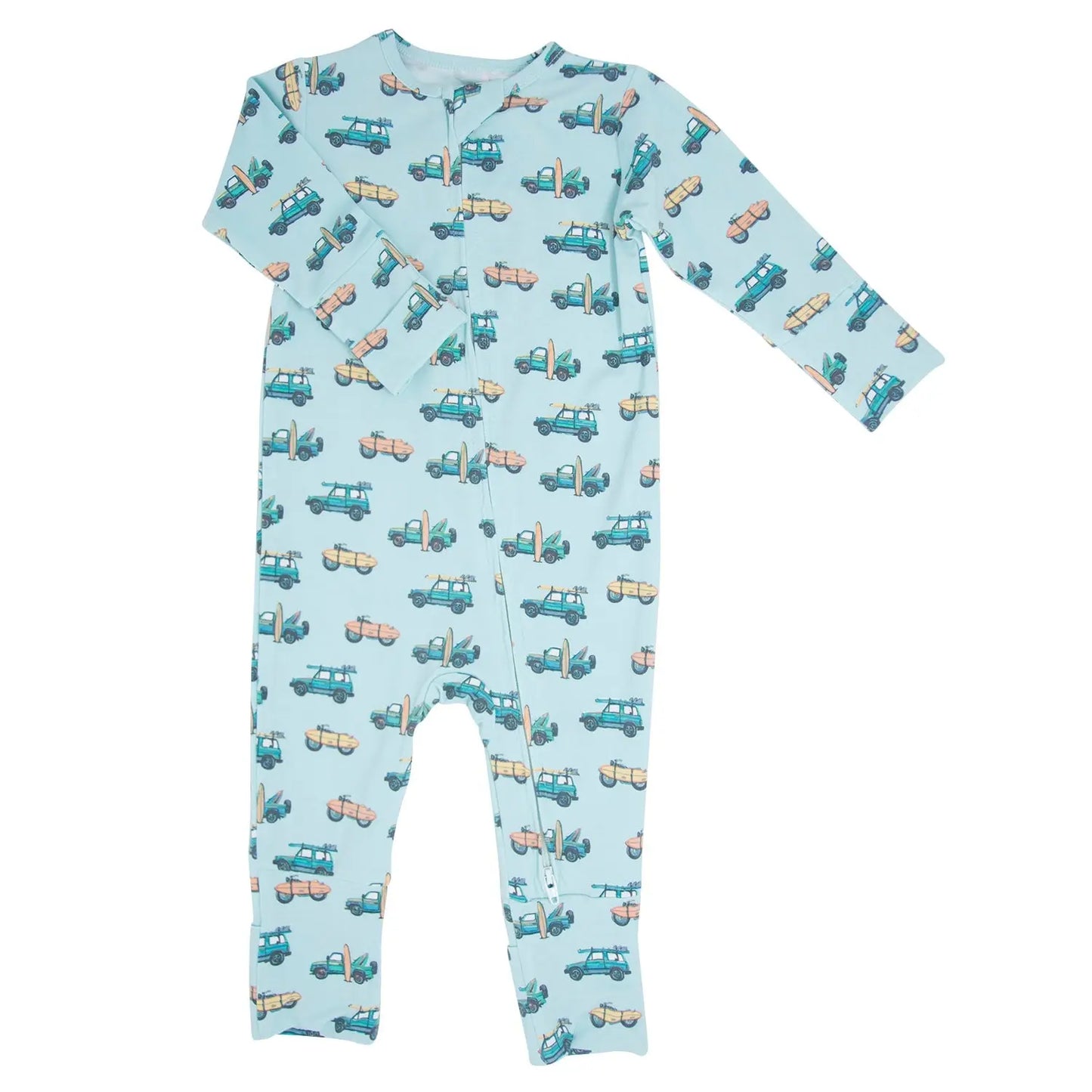 Surfing Beach Convertible Romper for Baby with Two Way Zip and Fold Over Legs Sweet Bamboo
