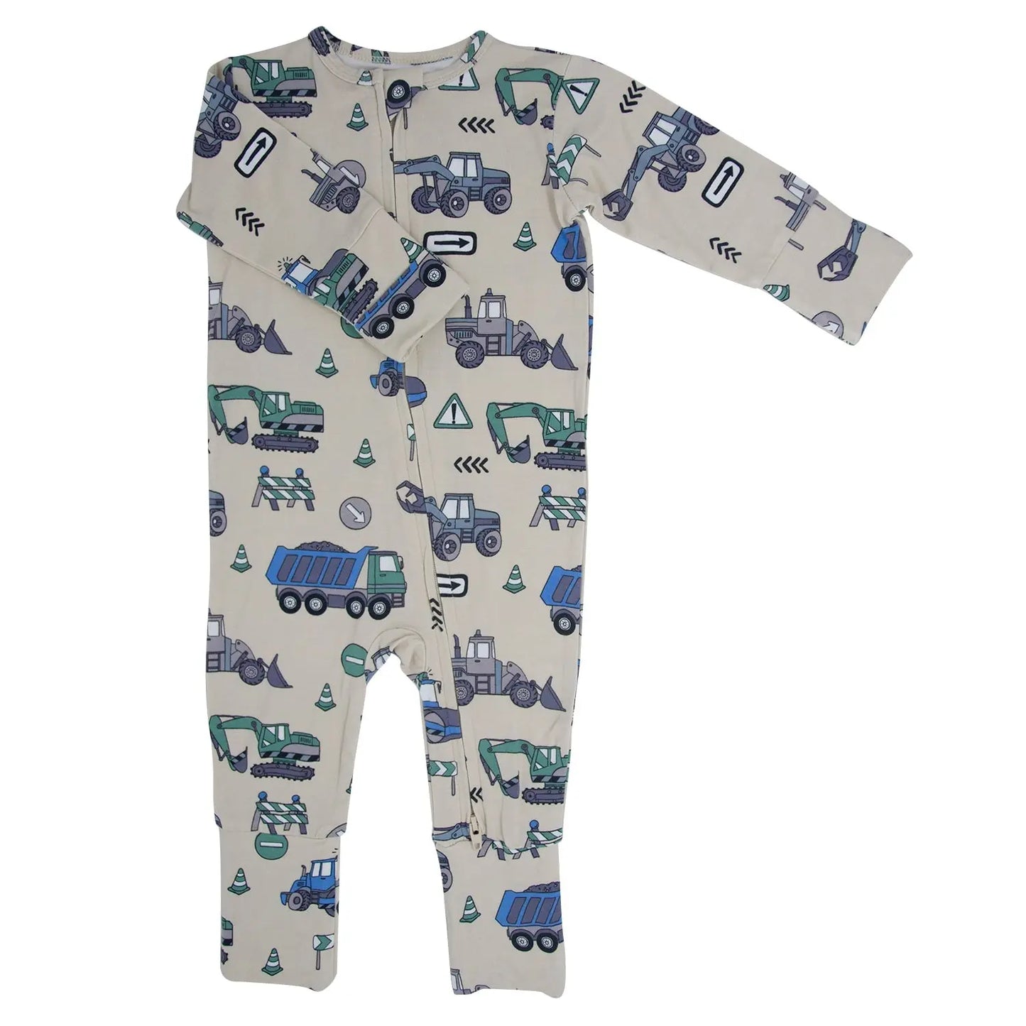Trucks Diggers Construction Convertible Romper for Babies Sweet Bamboo