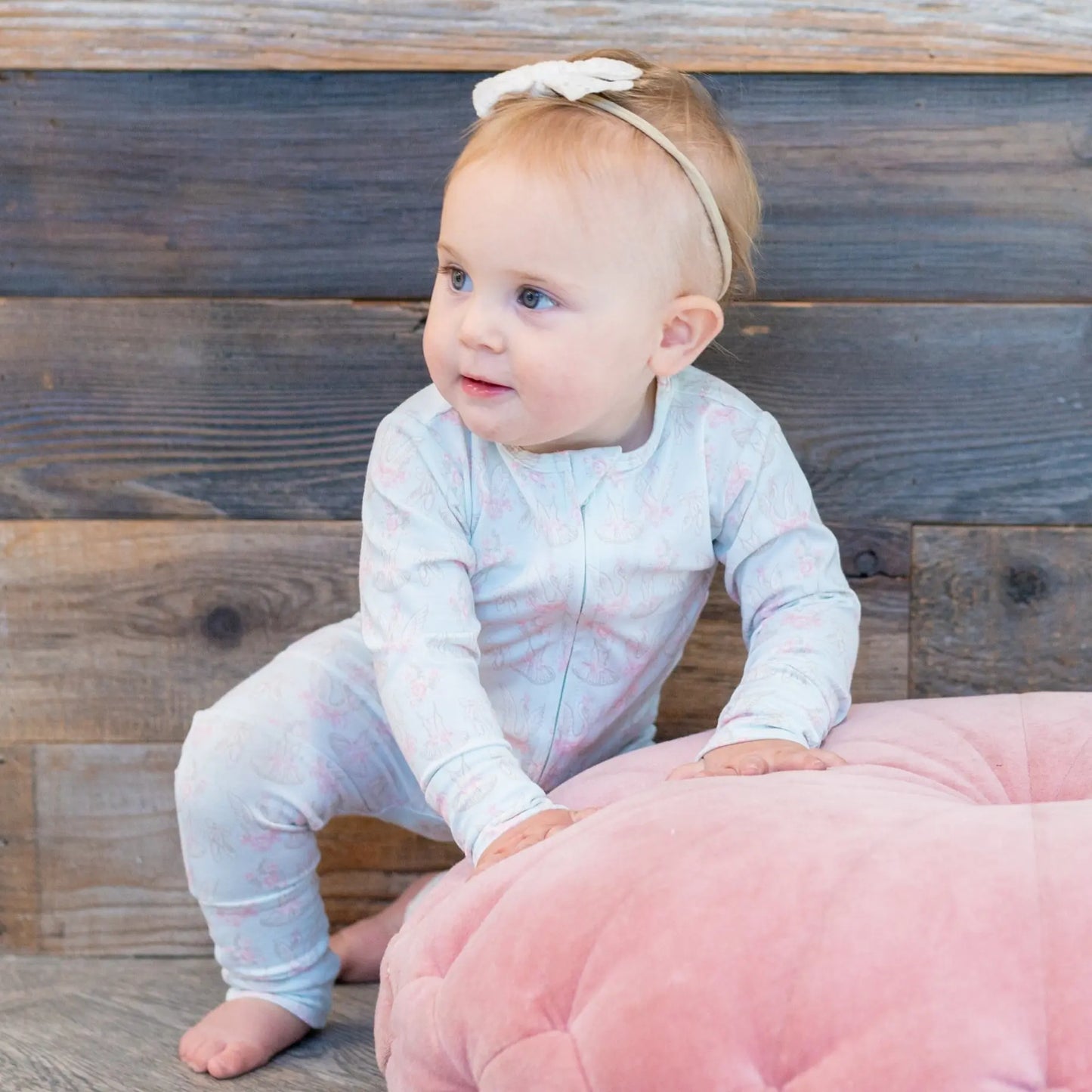 Swan Ballet Convertible Romper for Baby with Two Way Zip and Fold Over Legs Sweet Bamboo