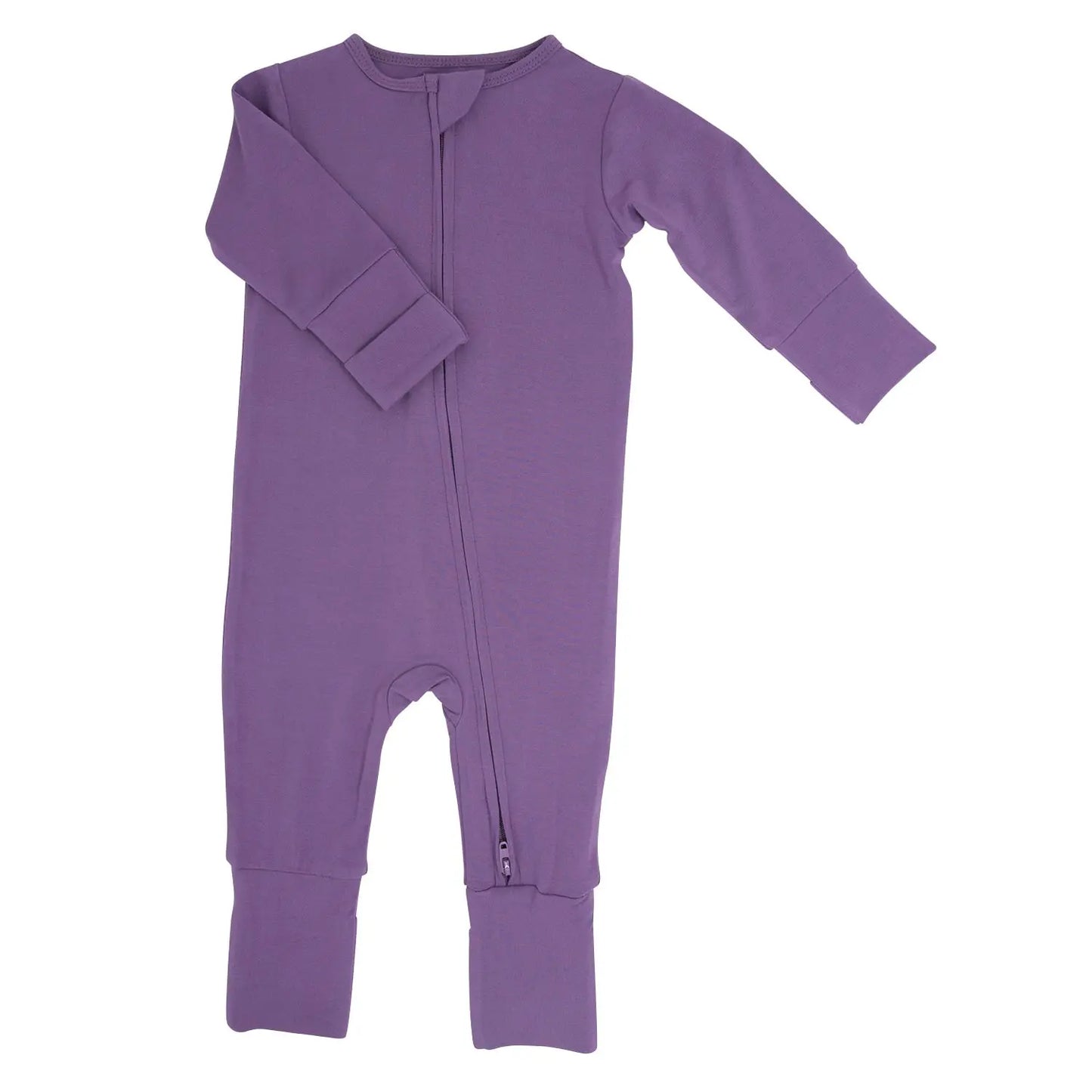 Deep Purple Convertible Romper for Babies with Two Way Zip and Fold Over Legs and Cuff Arms Sweet Bamboo