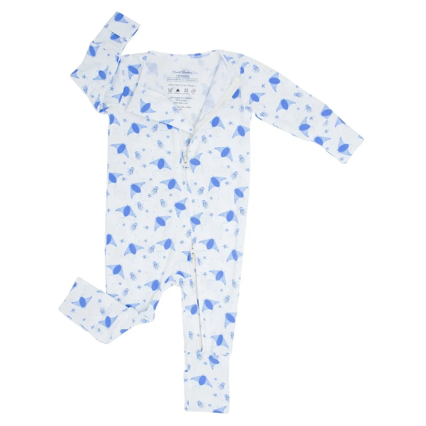 Convertible Baby Romper With Two Way Zip And Fold Over Legs Sweet Bamboo