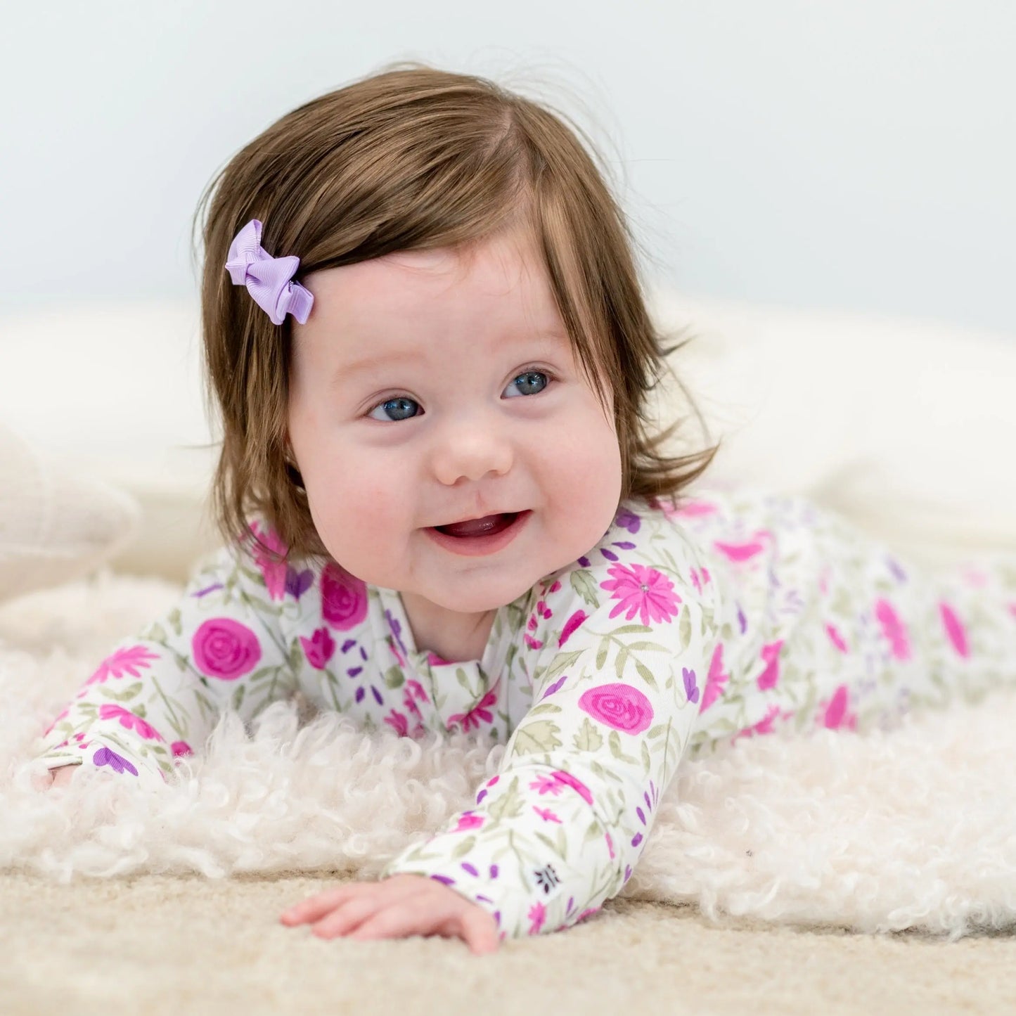 Sweet Purple Flowers Convertible Baby Romper With Two Way Zip And Fold Over Legs Sweet Bamboo
