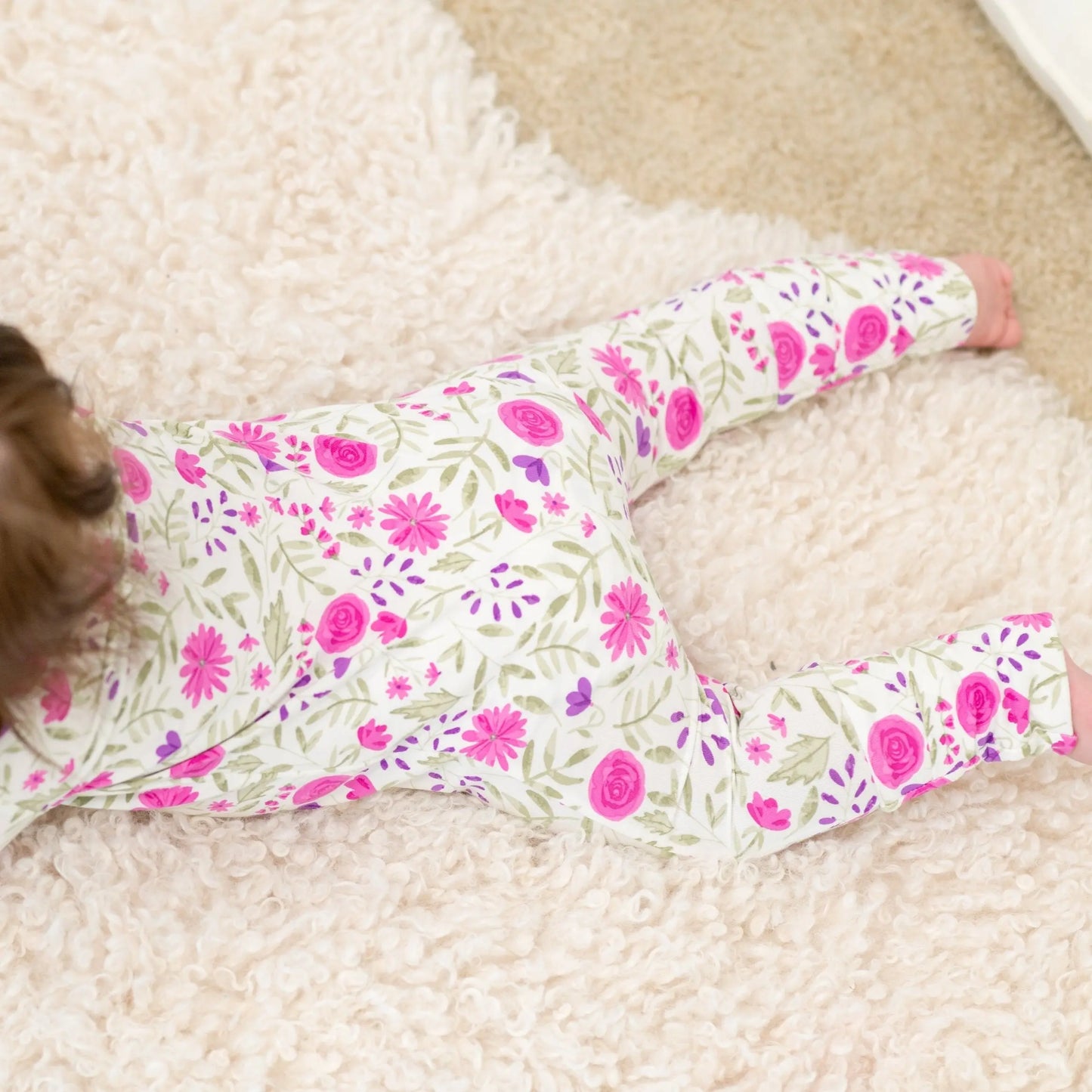 Sweet Purple Flowers Convertible Baby Romper With Two Way Zip And Fold Over Legs Sweet Bamboo