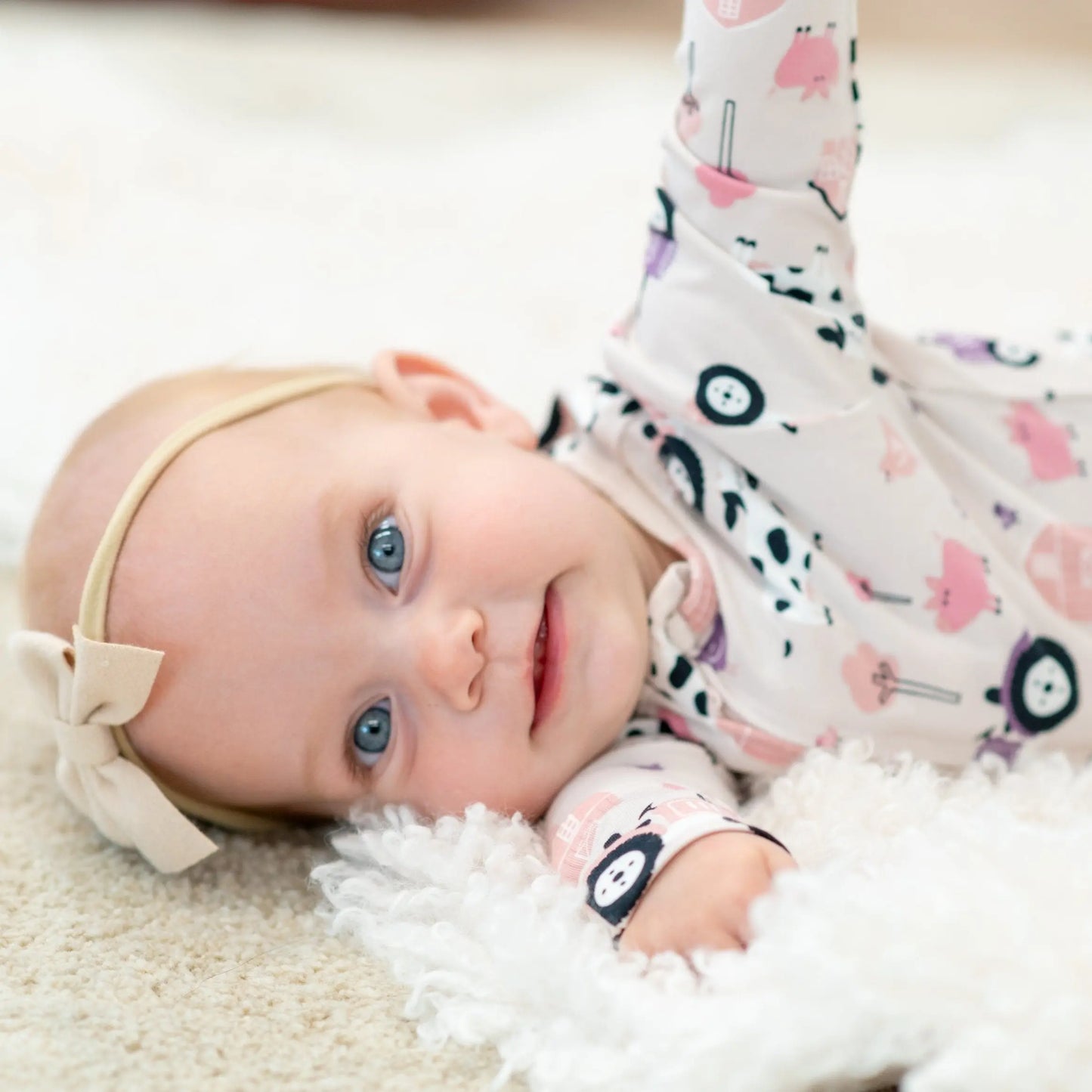 Tractors And Cows Convertible Romper For Babies With Two Way Zip Sweet Bamboo