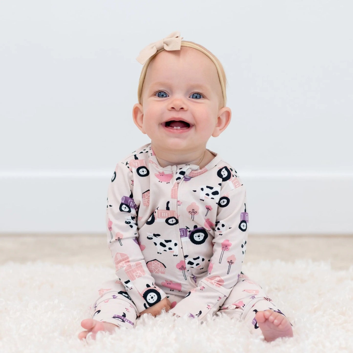 Tractors And Cows Convertible Romper For Babies With Two Way Zip Sweet Bamboo