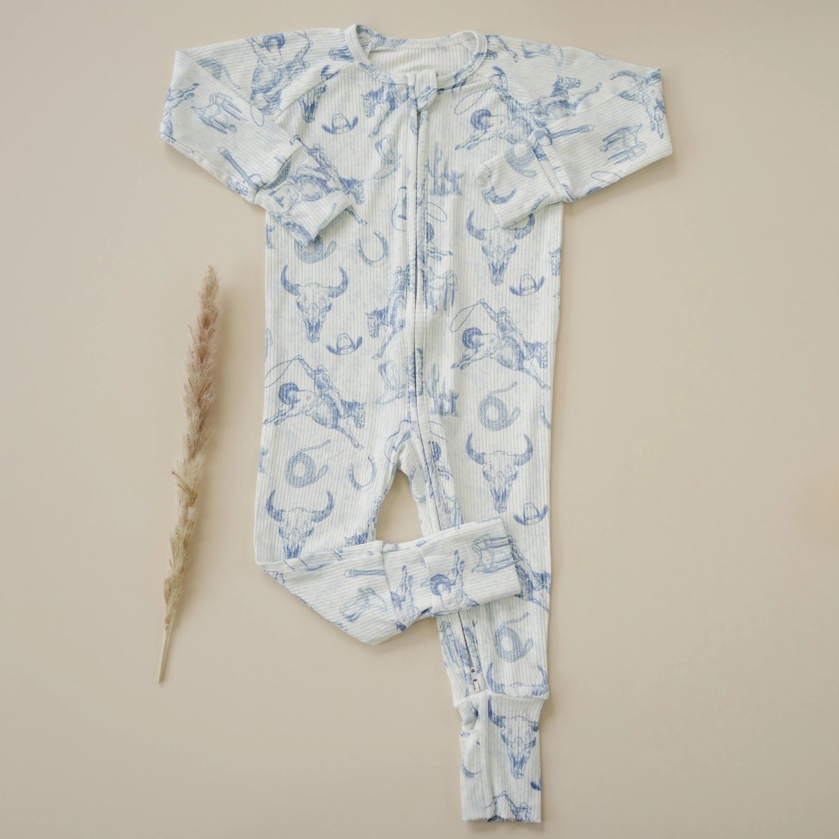 Little Joy Co. Cowboy Blues Ribbed Bamboo Zippy Pajamas for Babies - Everetts Place Boutique -