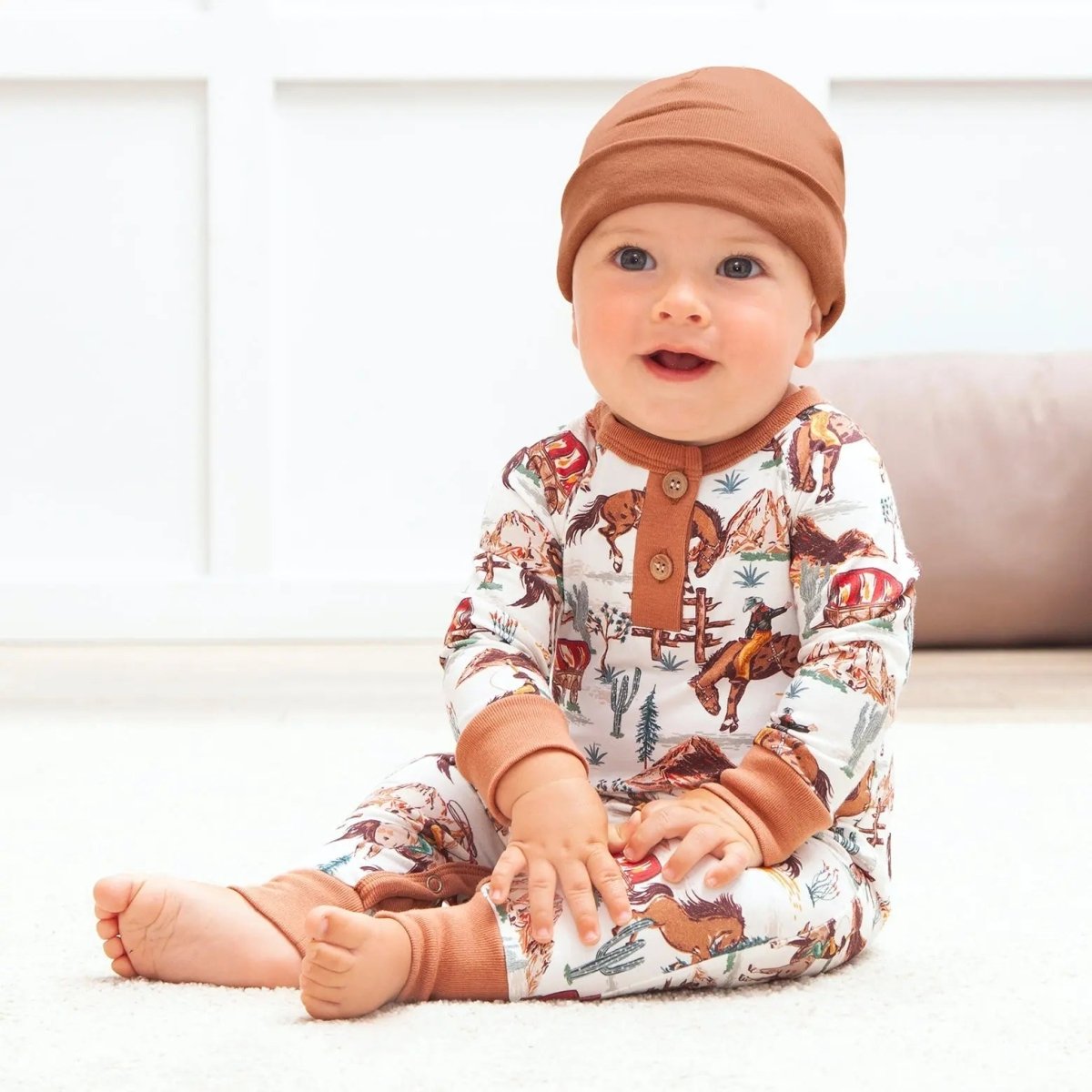 Tesa Babe Cowboy Henley Romper Bamboo Western Spirit Baby Boy - Everetts Place Boutique -