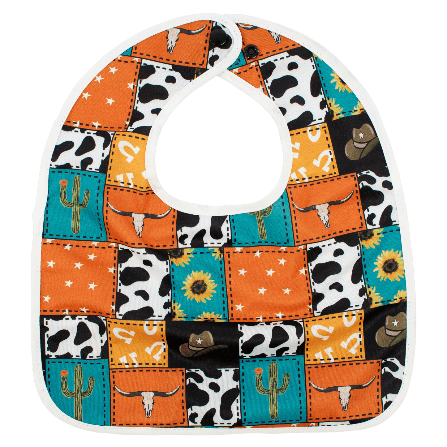 Cowboy Patches The Flip Bib Reversible Bib With Food Catching Pocket Machine Washable Water Resistant Cloth Diaper Components Texas Tushies