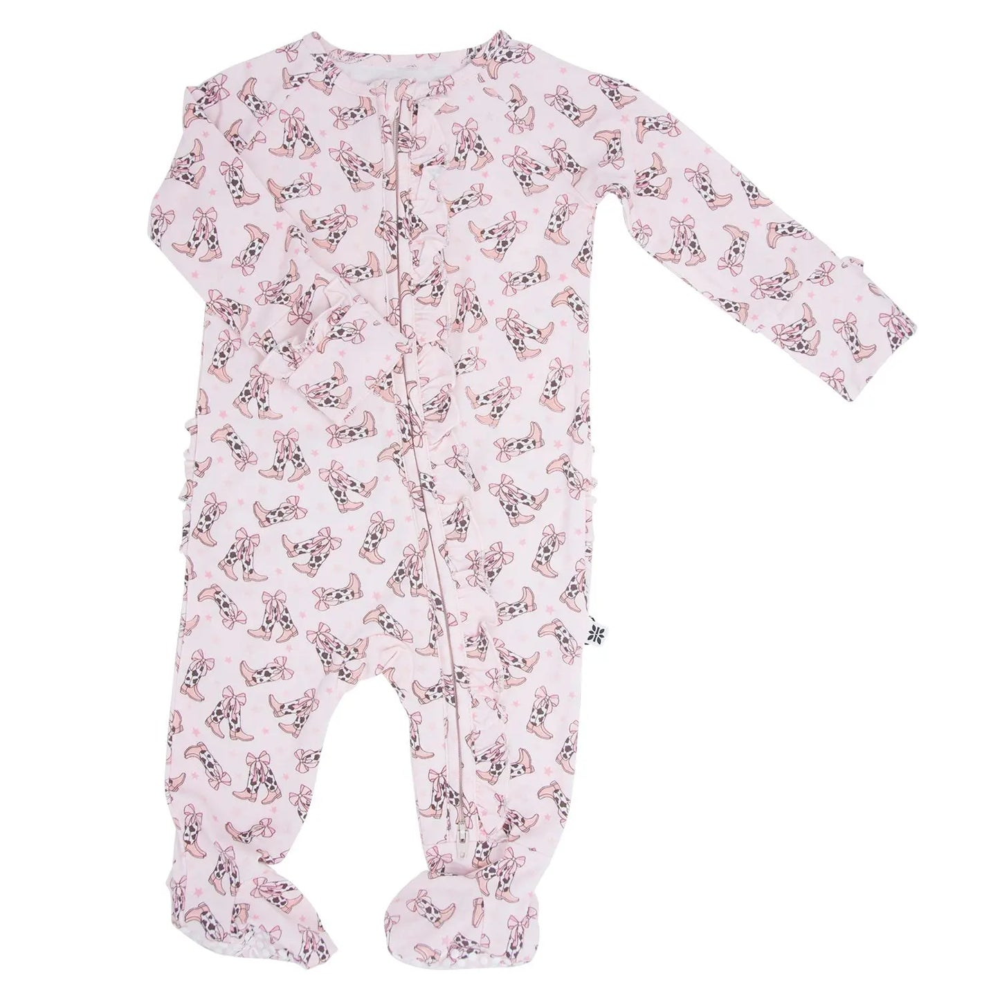 Cowhide Boots Bows Ruffle Footie for Baby with Hypoallergenic Fabric and No Slip Grips Sweet Bamboo