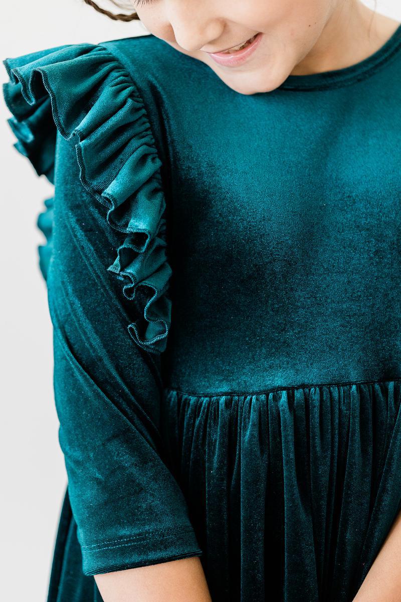 Mila & Rose ® Teal Velvet Ruffle Twirl Dress For Girls Mila And Rose - Apparel & Accessories > Clothing > Dresses Velvet Ruffle Twirl Dress