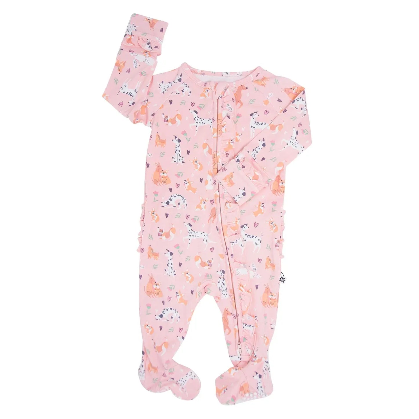 Dalmatian Poodle Puppy Ruffle Footie with Two Way Zipper Sweet Bamboo
