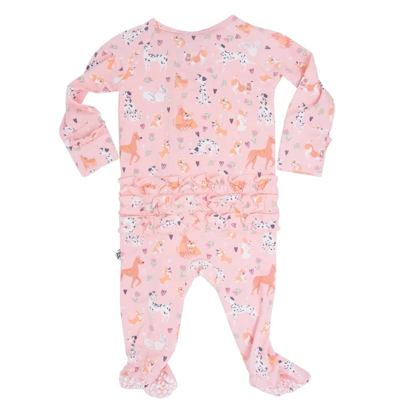 Dalmatian Poodle Puppy Ruffle Footie with Two Way Zipper Sweet Bamboo