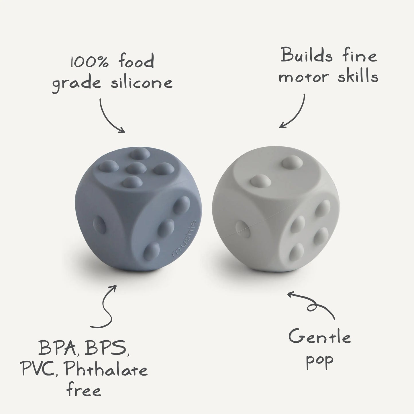 Mushie Dice Press Toy for Fine Motor Skill Development and Learning Mushie