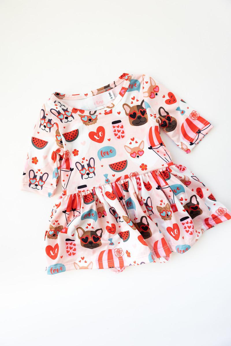 Mila & Rose ® Puppy Love Twirl Bodysuit Three Quarter Sleeve Baby - Apparel & Accessories > Clothing > Baby & Toddler Clothing > Baby & Toddler Dresses Twirl Bodysuit - 3/4 Sleeve