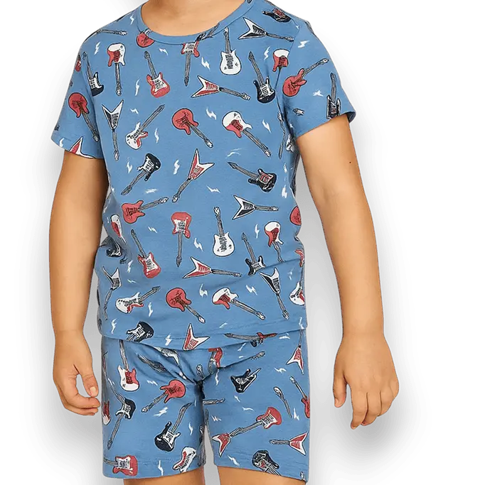 Electric Guitars Rockstar Summer Pajama Set for Kids Sweet Bamboo