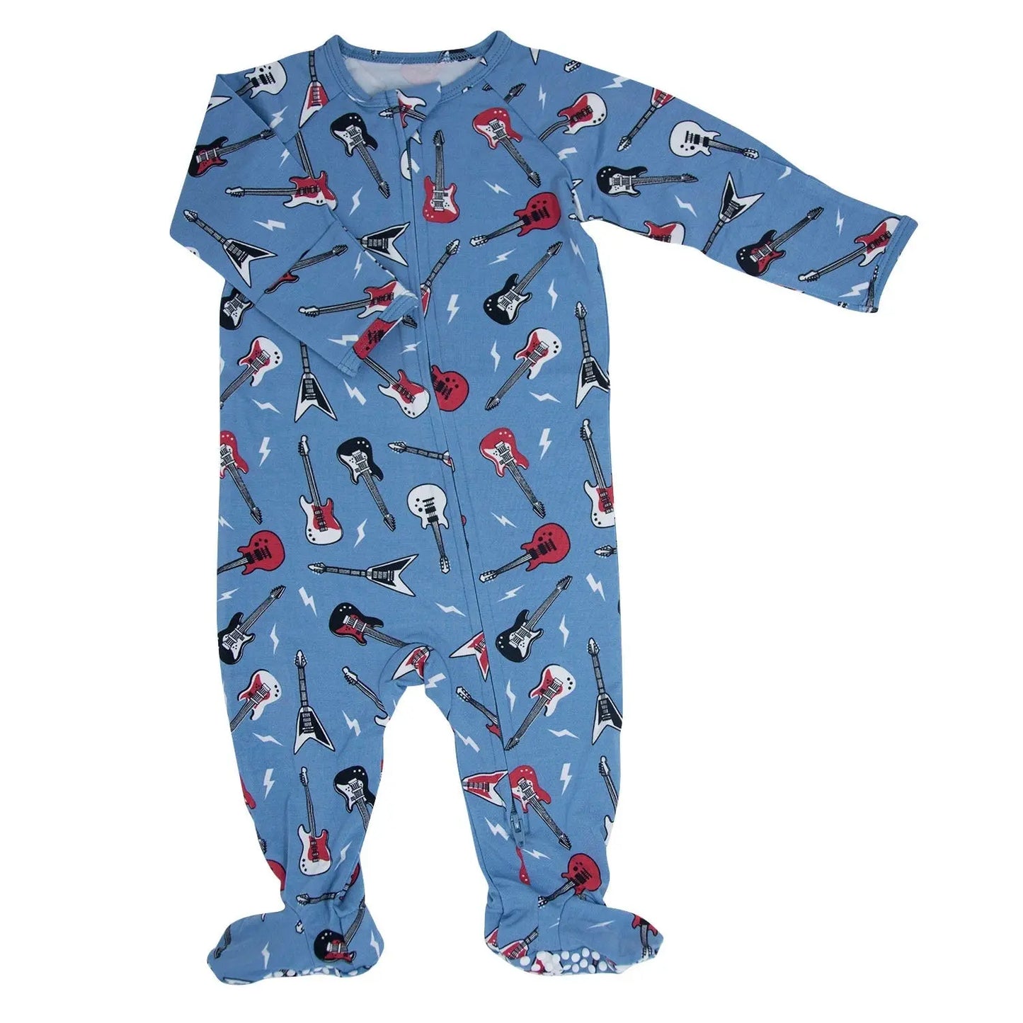 Electric Guitars Rockstar Zipper Footie for Babies with 2 Way Zip and Fold Over Cuffs Sweet Bamboo