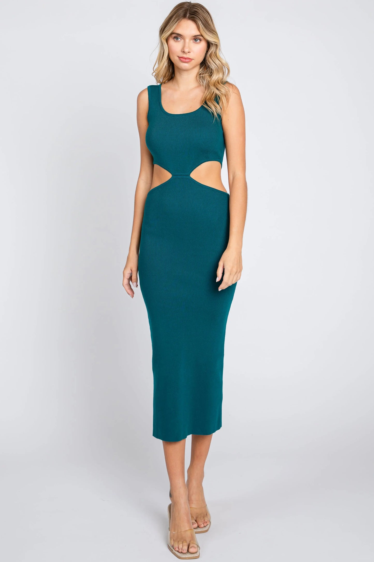 Emerald Sleeveless Side Cutout Maternity Midi Dress PinkBlush