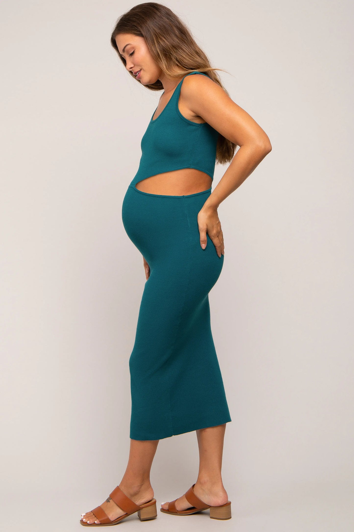 Emerald Sleeveless Side Cutout Maternity Midi Dress PinkBlush