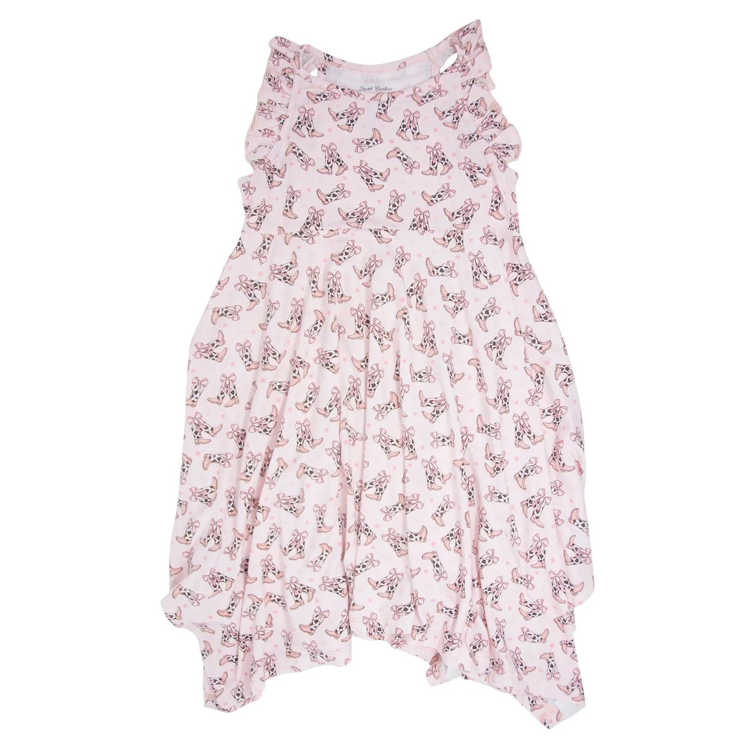 Sweet Bamboo Cowhide Racerback Twirl Dress with Bow Detail for Stylish Girls - Apparel & Accessories > Clothing > Dresses Dresses