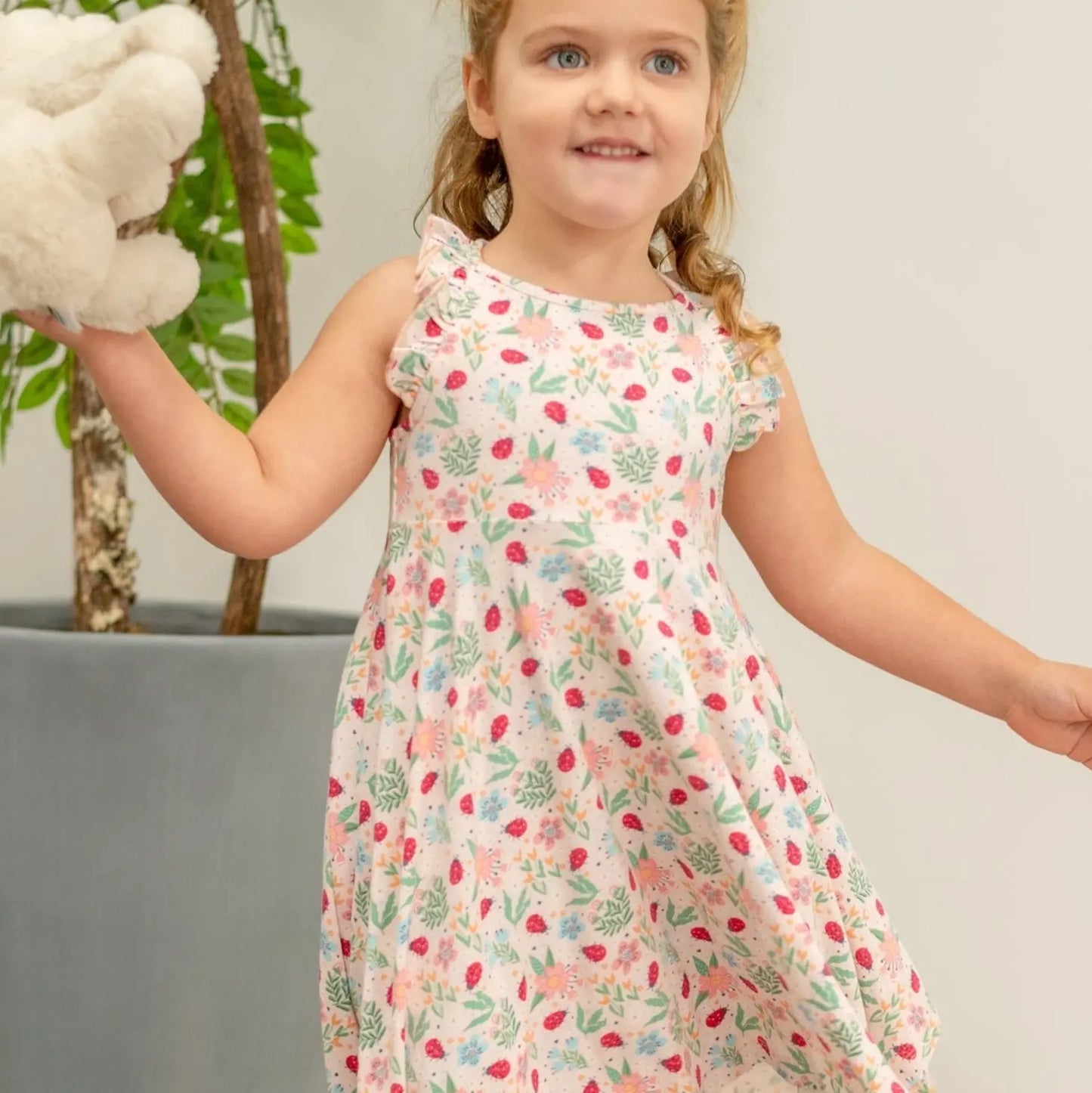 Ladybug Flower Garden Emma's Racerback Dress for Girls Sweet Bamboo