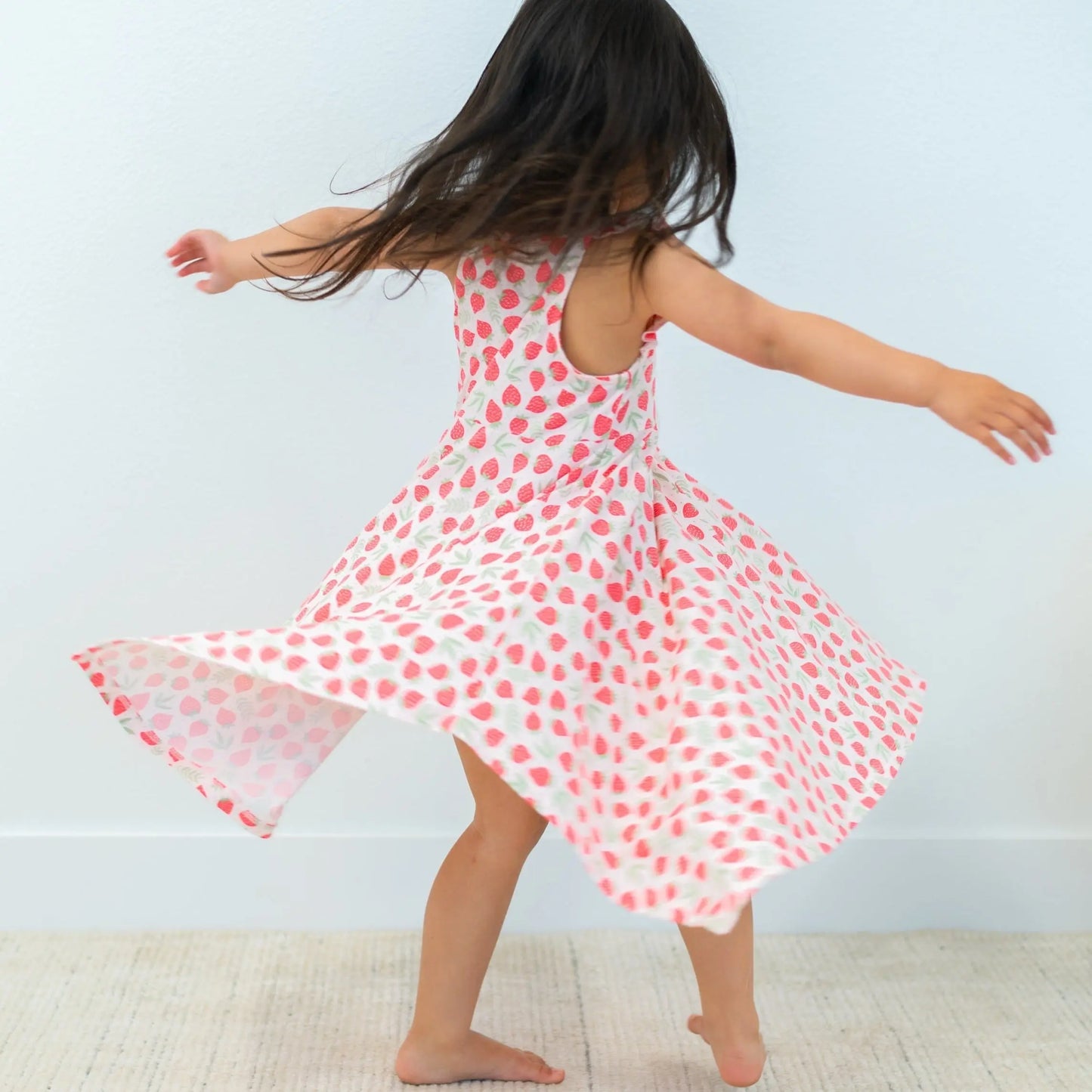 Emmas Racerback Dress for Girls Knee Length Swirly Twirly Ruffle Trim Comfort Sweet Bamboo