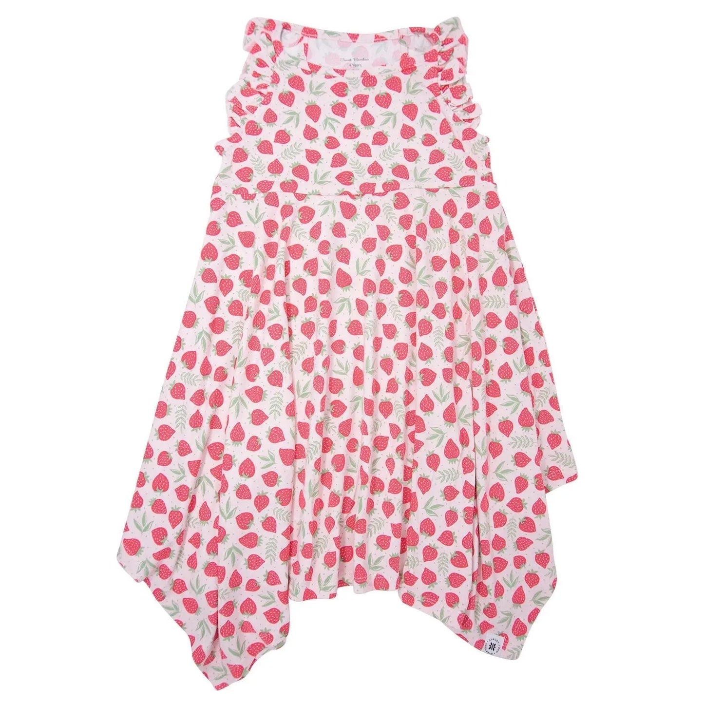 Emmas Racerback Dress for Girls Knee Length Swirly Twirly Ruffle Trim Comfort Sweet Bamboo