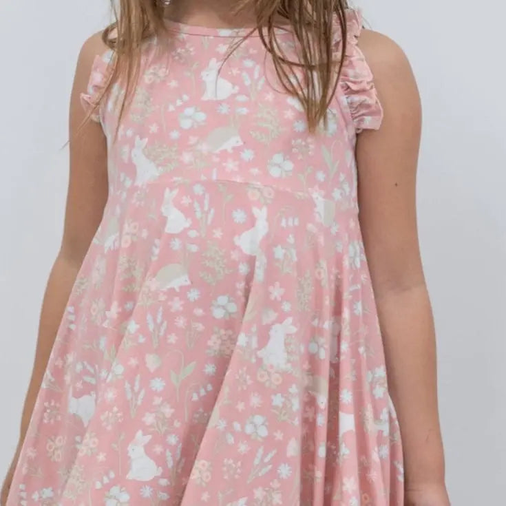 Pink Bunny Floral Emma's Racerback Dress for Girls Sweet Bamboo