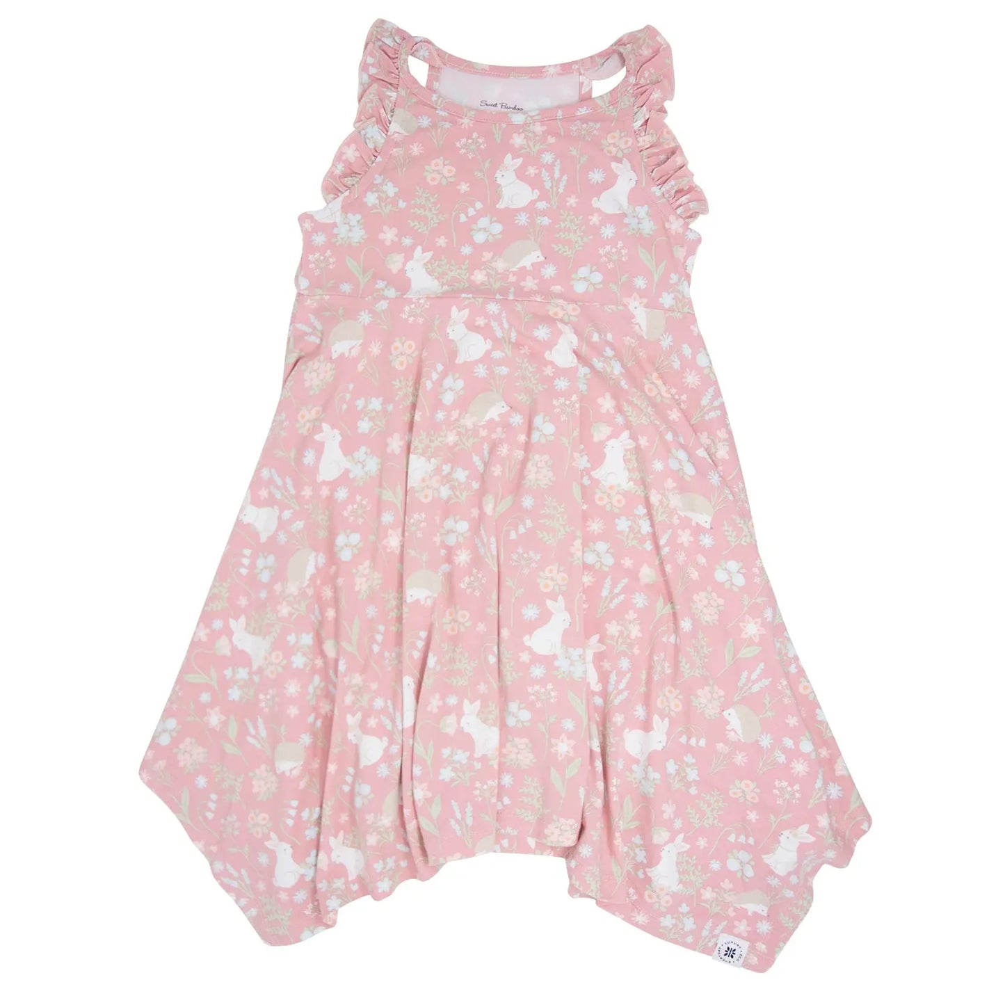 Pink Bunny Floral Emma's Racerback Dress for Girls Sweet Bamboo