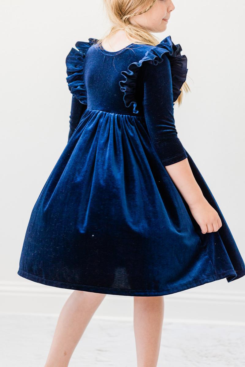 Mila & Rose ® Navy Velvet Ruffle Twirl Dress For Special Occasions - Apparel & Accessories > Clothing > Dresses Velvet Ruffle Twirl Dress