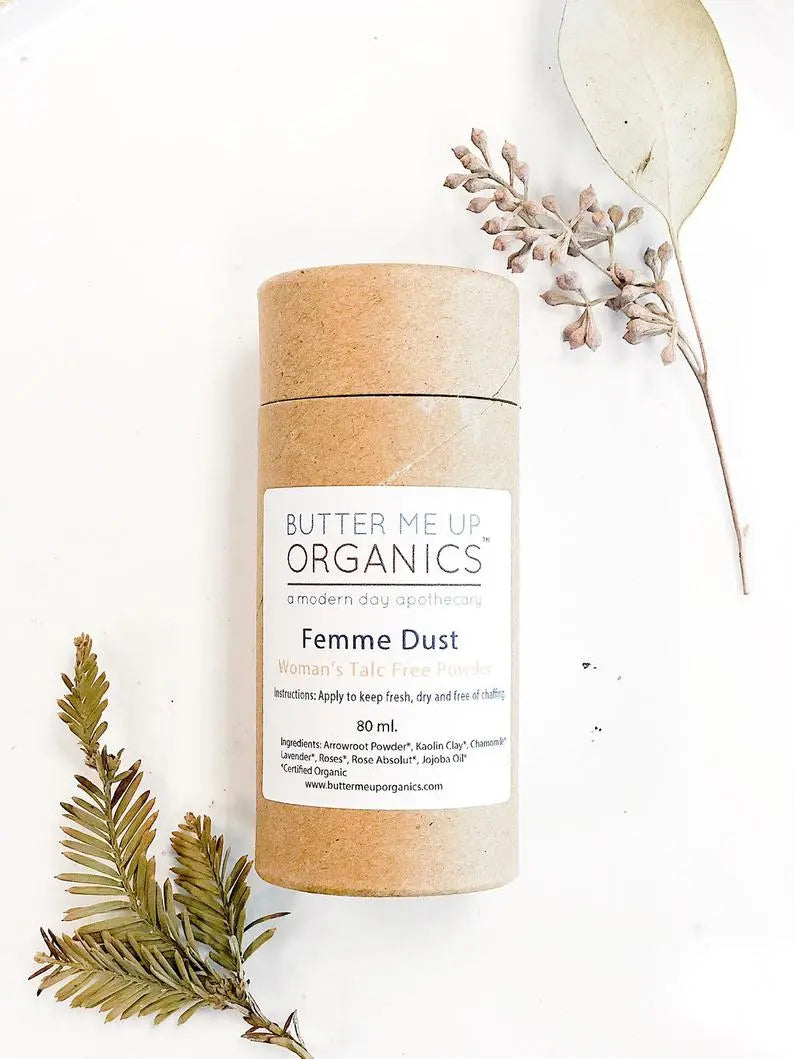 Femme Dust Organic Talc Free Powder No Chafing Freshening Powder Butter Me Up Organics