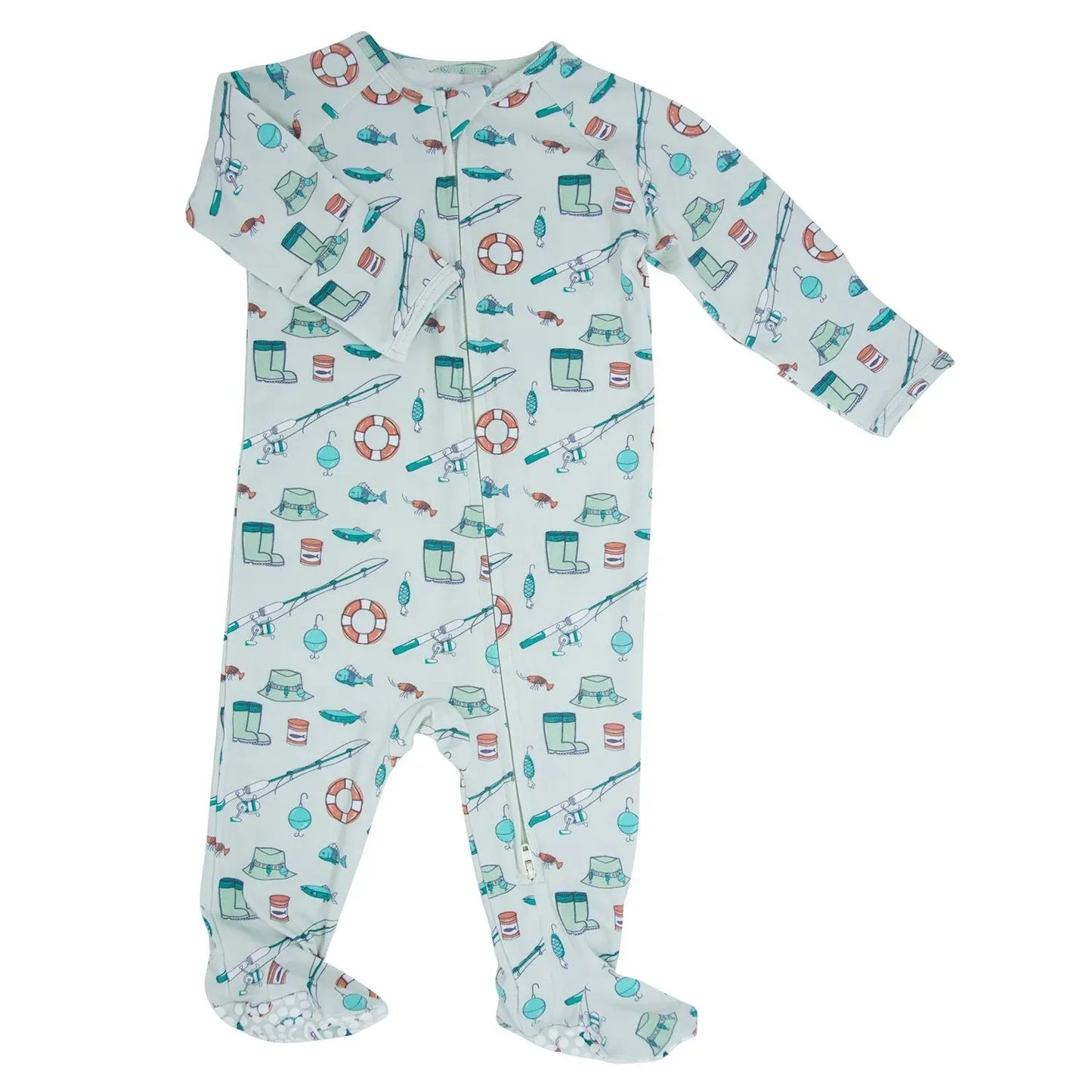 Fishing Poles Baby Zippered Footie with Two Way Zipper and Silicone Grips Sweet Bamboo